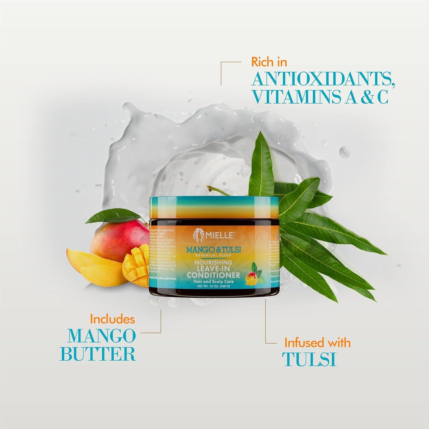 Mielle Organics Mango & Tulsi Nourishing Leave In Conditioner for Curly Hair - Moisturizing Leave In Conditioner with Breakage Protection & Scalp Beauty & Personal Care Mielle Organics