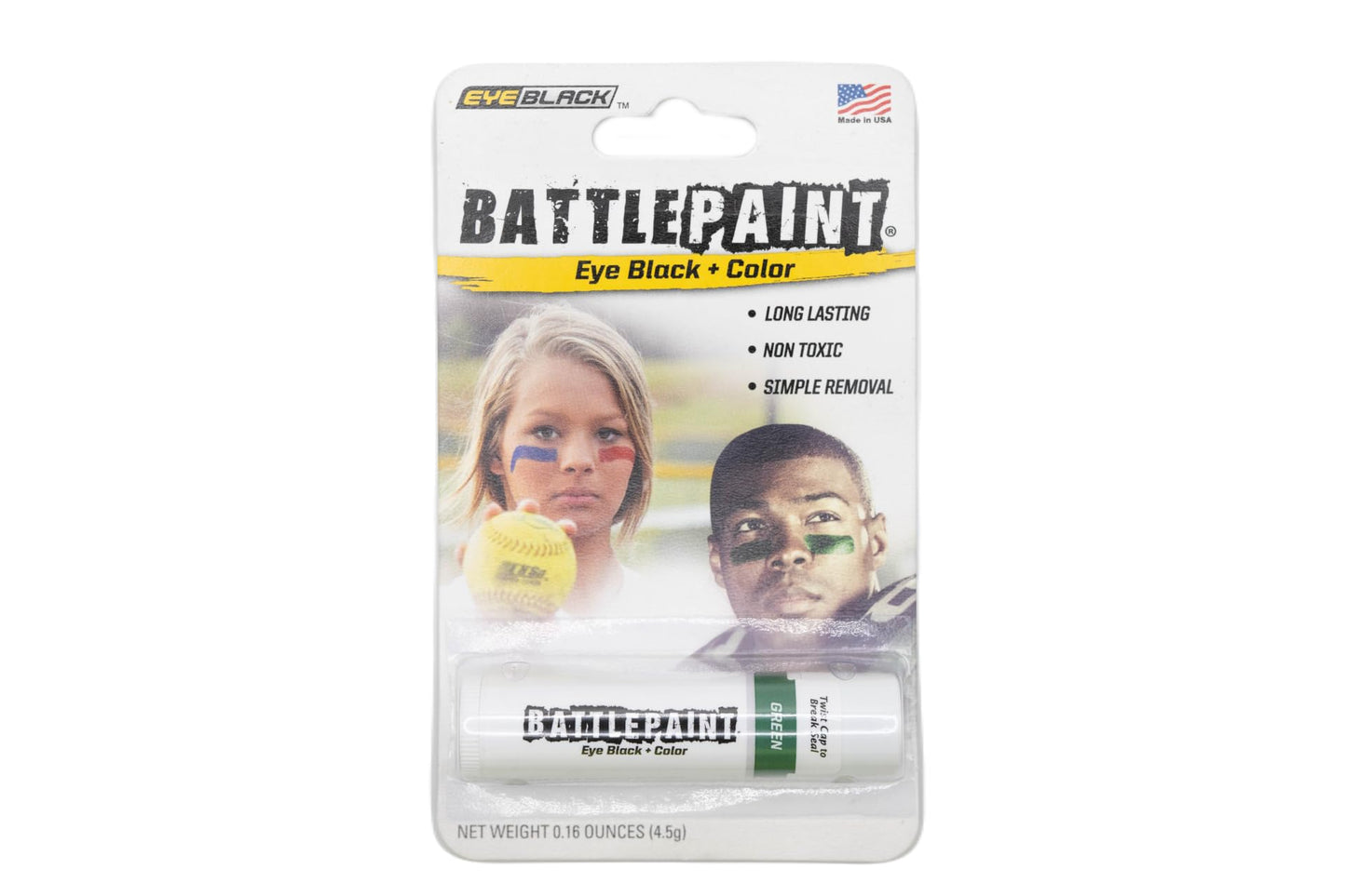 EyeBlack BattlePaint - Bright Colored Under Eye Black Grease for Pro Athletes and Super Fans - Baseball, Softball, Football - 1 Stick - Green Beauty & Personal Care EyeBlack