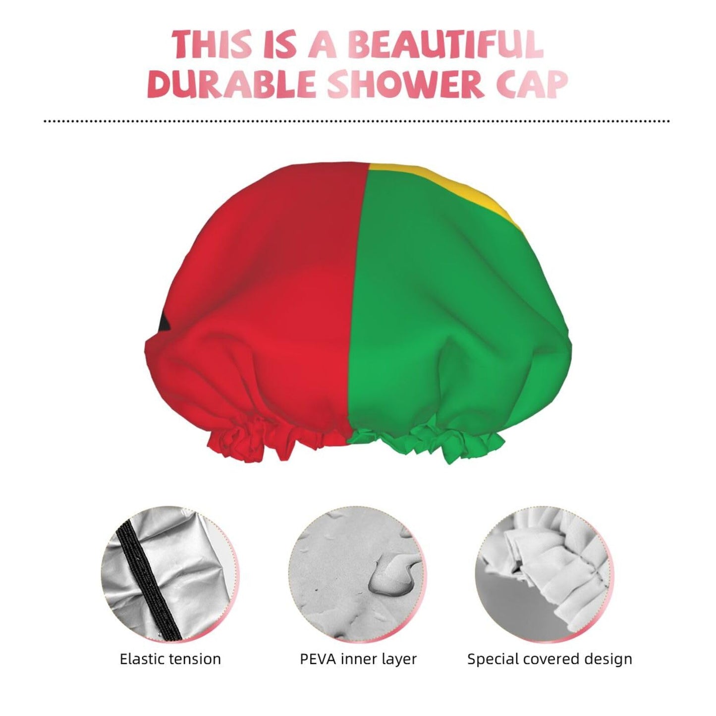 Guinea Bissau Flag Prints Shower Cap Double Layer Lined Waterproof Bathing Shower Hat Beauty and Personal Care Hayyett