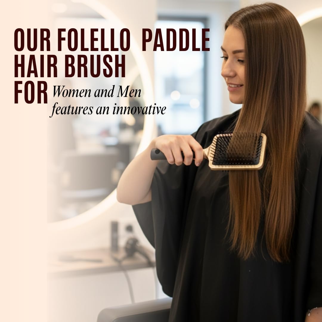 FOLELLO Large Square Paddle Hair Brush for Women and Men - Detangling Hair Brush for Tangle-Free Styling - Suitable for Wet or Dry Hair and All Hair