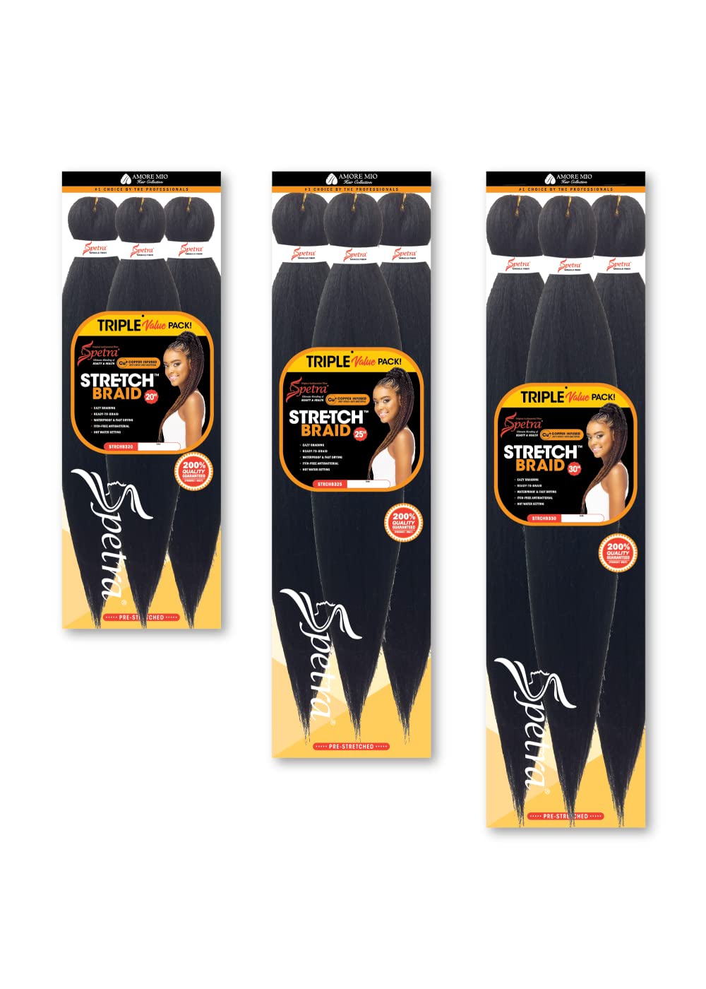 Vivica A. Fox Amore Mio Collection Pre-Stretched Abundant Volume Copper Infused Spetra Synthetic Hair - Stretch Braid 3pcs 20 Inch (1B)