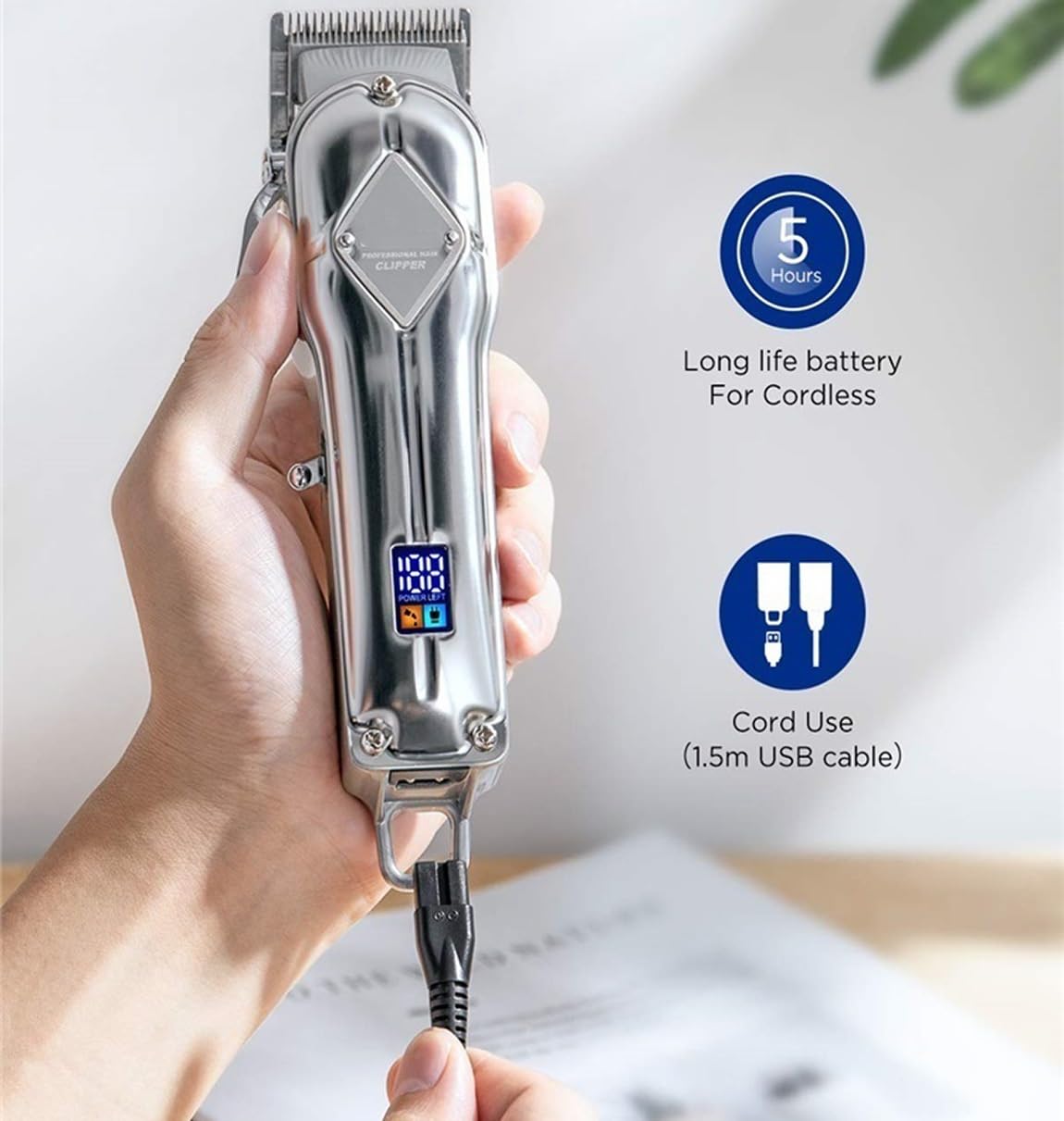 QDKVTNDJZ Hair Clippers for Men, 2 PCS for Professional Cutting Kit Beard Trimmer Barbers Cordless Close T-Blade Beauty and Personal Care QDKVTNDJZ
