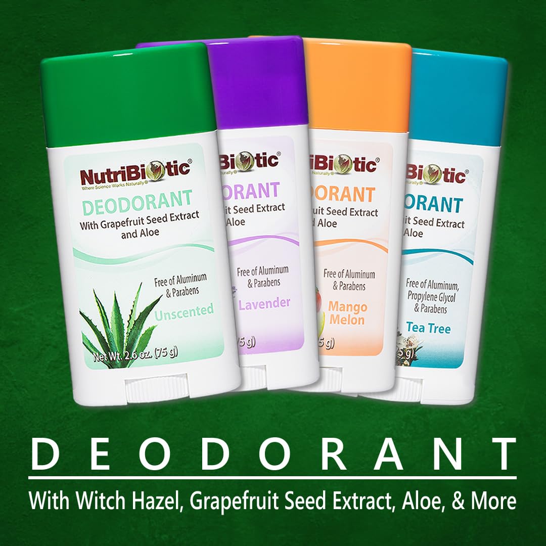 NutriBiotic Mango Melon Deodorant with GSE 2.6 Oz Stick Twin Pack - with Witch Hazel, Grapefruit Seed Extract, Aloe & Essential Oils - Vegan & Made Beauty and Personal Care NutriBiotic