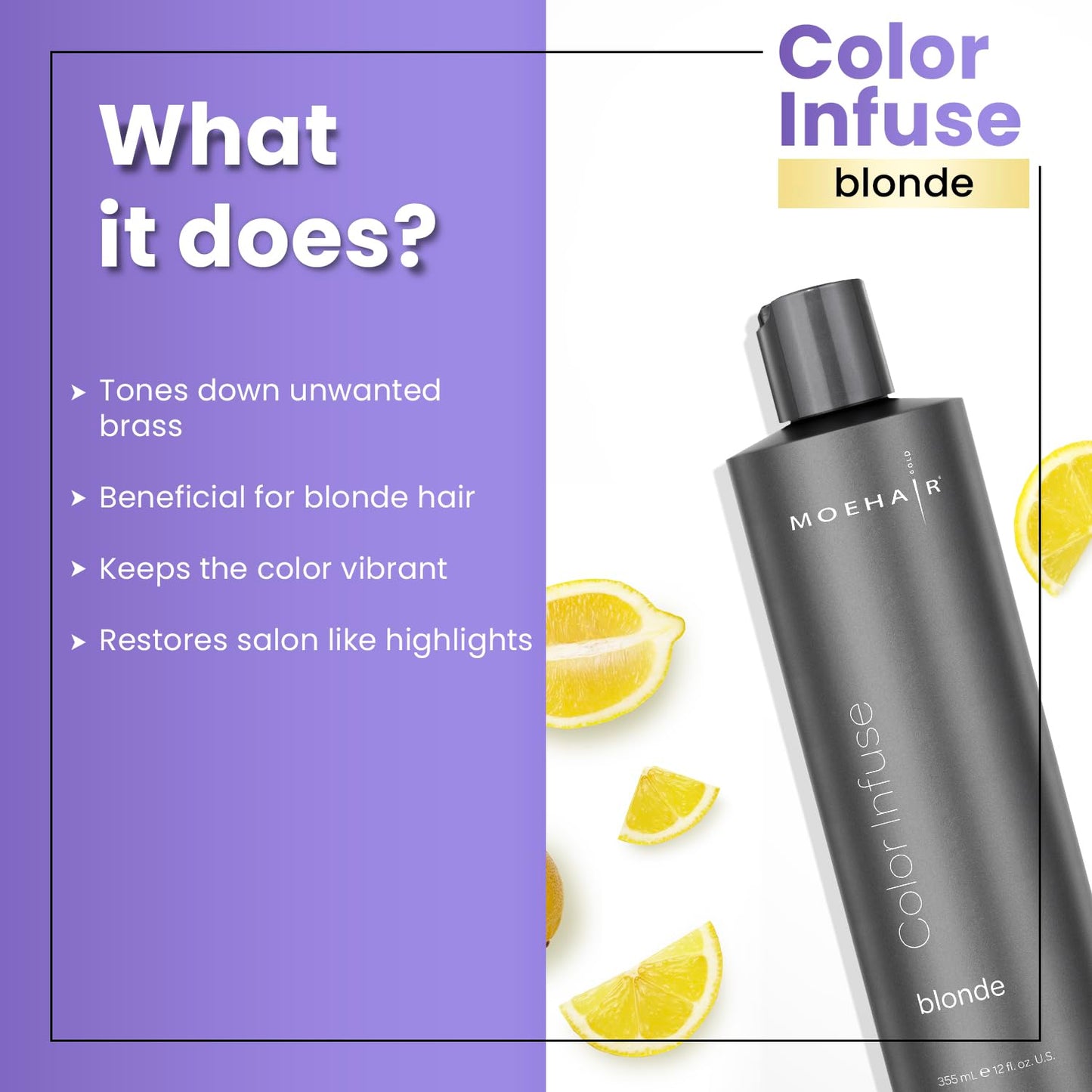 MOEHAIR Color Infuse Blonde - 12 Fl. Oz | Purple Toner for Blonde Hair | Neutralizes Brassiness and Unwanted Yellow Tones | Salon-Grade Hair Toner Beauty & Personal Care MOEHAIR