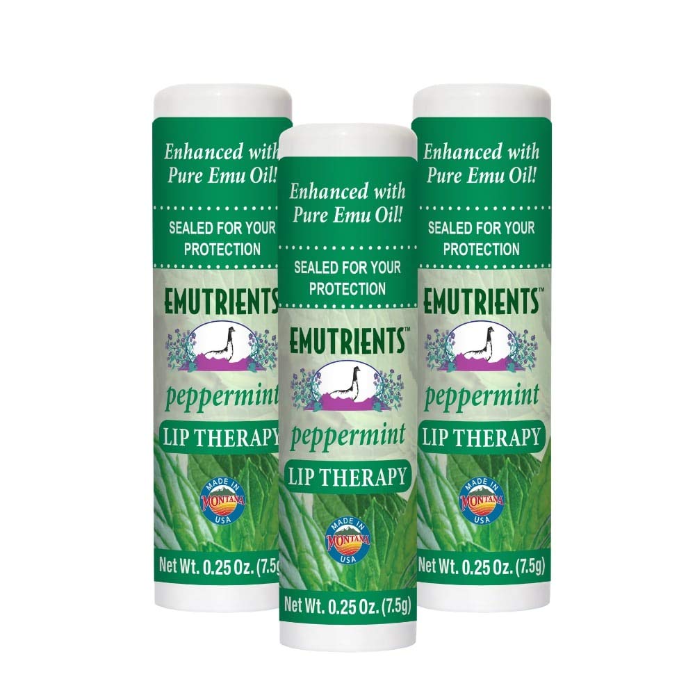 Montana Emu Ranch - Lip Therapy Lip Balm - 0.25 Ounce - Peppermint Flavor - 3 Pack - Made with Pure Emu Oil Beauty and Personal Care Montana Emu Ranch
