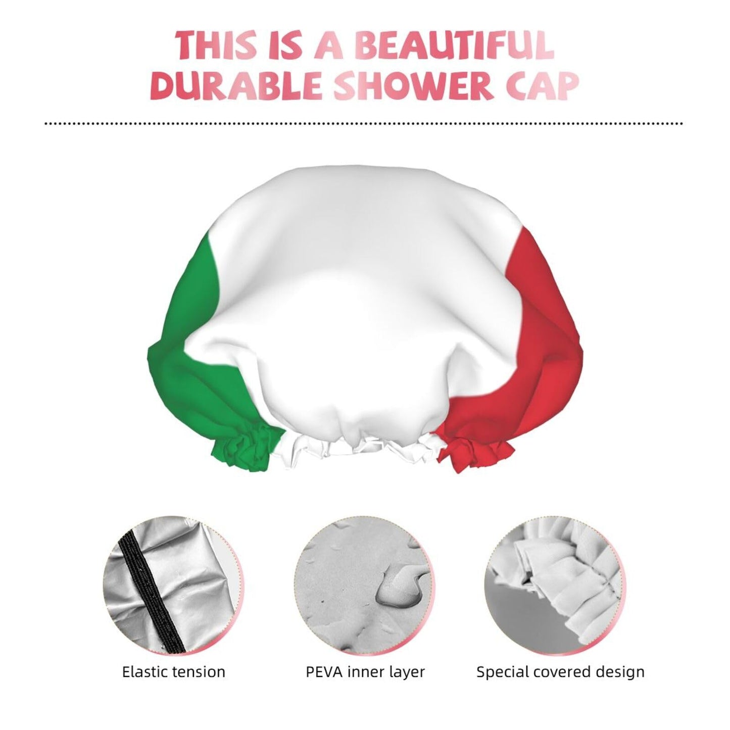 Italian Flag Prints Shower Cap Double Layer Lined Waterproof Bathing Shower Hat Beauty and Personal Care Hayyett
