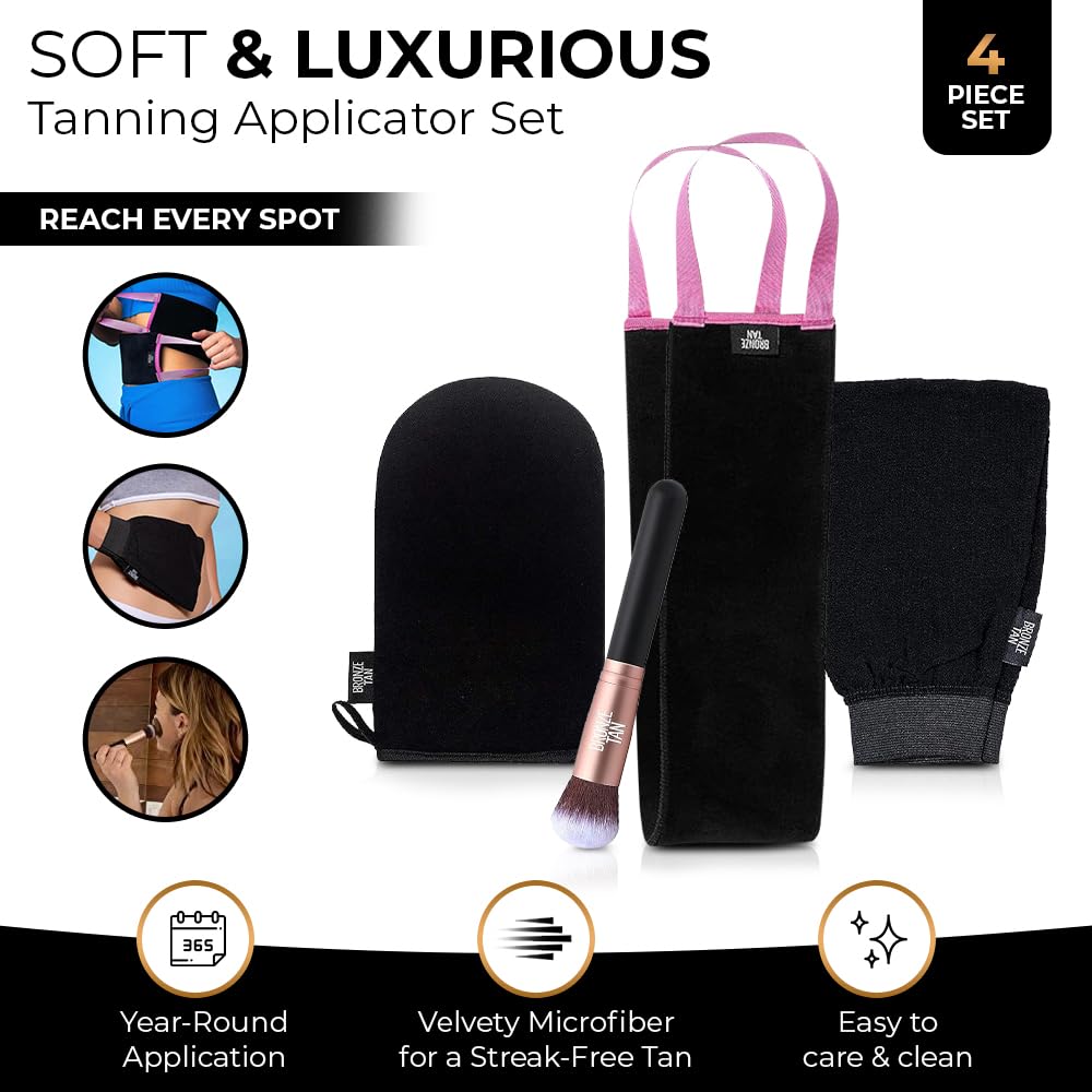 Bronze Tan Self Tanner Accessory Kit - Includes Self Tanning Mitt, Tan Remover Exfoliating Mitt, Easy-Reach Back Applicator, Tanning Brush Applicator Beauty & Personal Care Existing Beauty