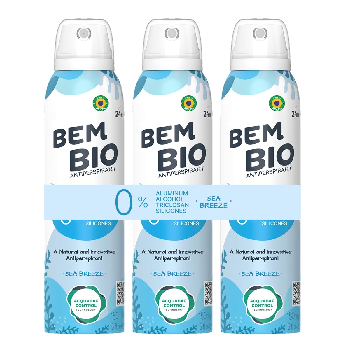 Bem Bio Sea Breeze Biotranspirant Deodorant Natural, Aluminum-Free, Vegan, 24-Hour Protection, 150ml (5.07 fl oz) Beauty and Personal Care BEM BIO