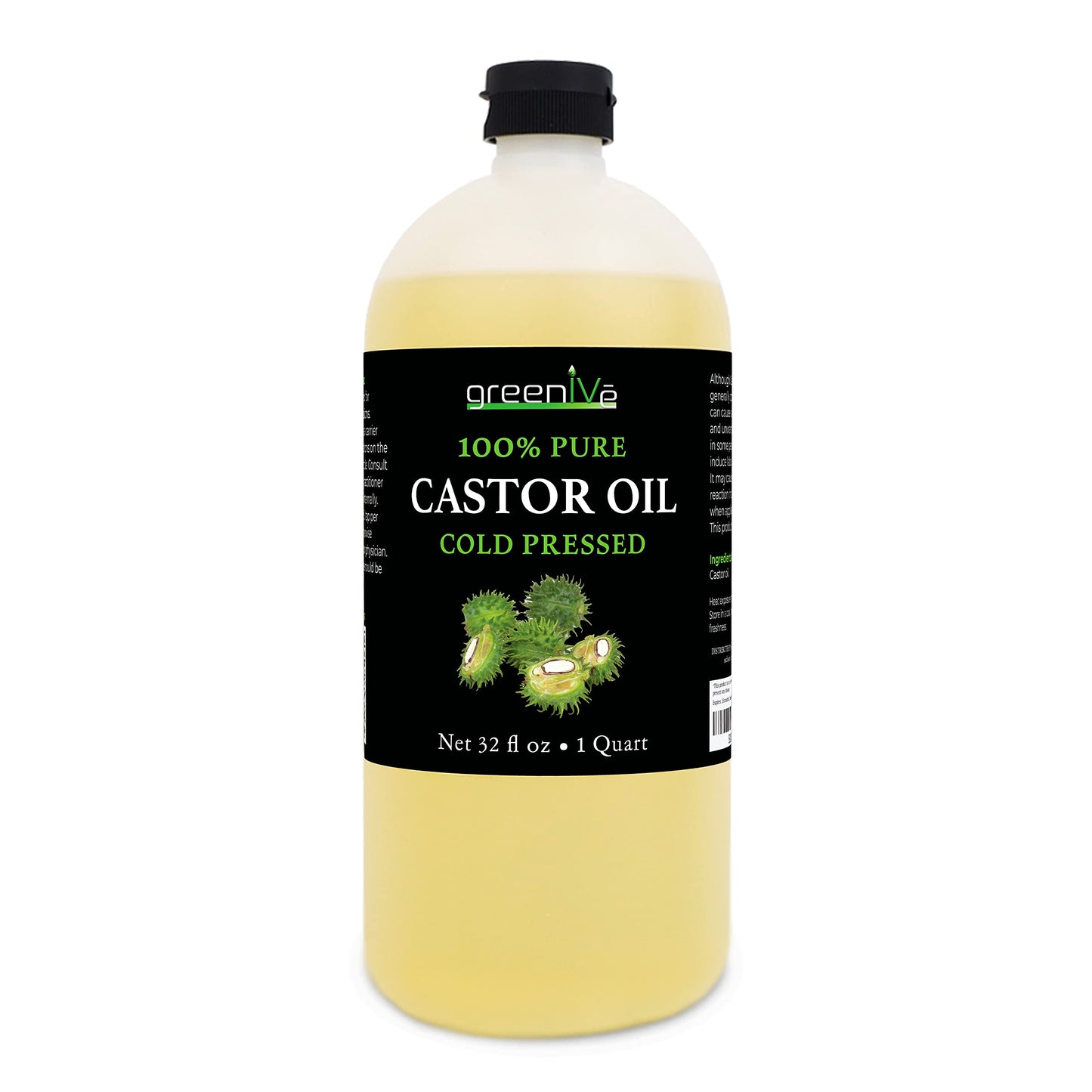 GreenIVe 100% Pure Castor Oil - Cold-Pressed, Hexane-Free - Hair, Eyebrows, Eyelashes, Skin Moisturizer, Castor Pack Wrap Oil Bulk Bottle (32 Fl oz) Beauty & Personal Care GreenIVe