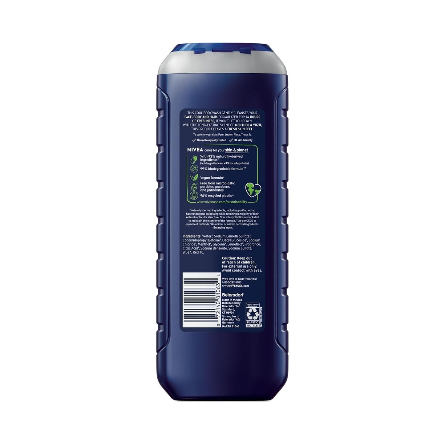 NIVEA FOR MEN Body Wash Cool 16.90 oz (Pack of 8) Beauty & Personal Care NIVEA MEN
