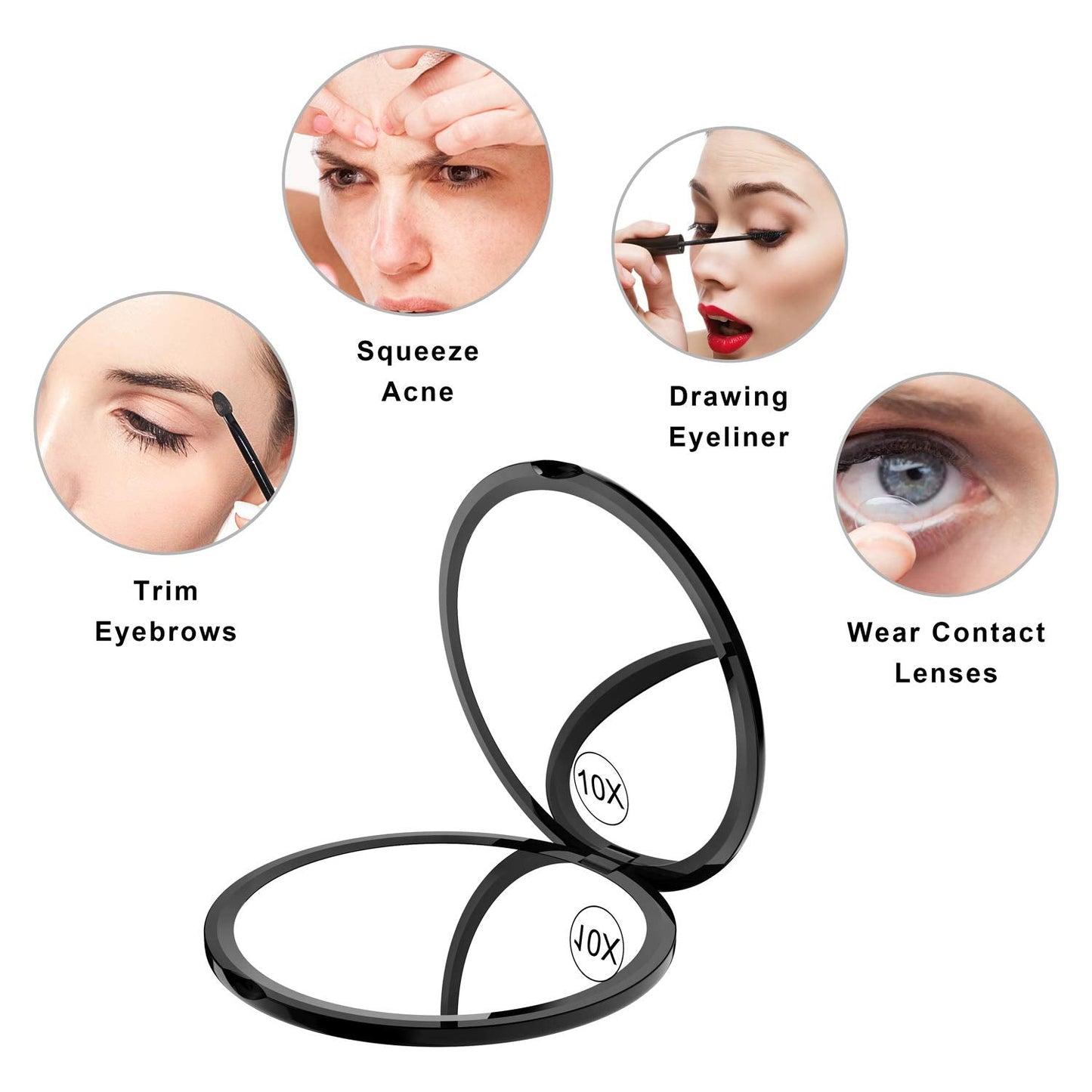 Benbilry Compact Travel Makeup Mirror with 10X Magnification for Purses, 4 Inch Double Sided Portable Folding Small Pocket Mirror Black Beauty & Personal Care Benbilry