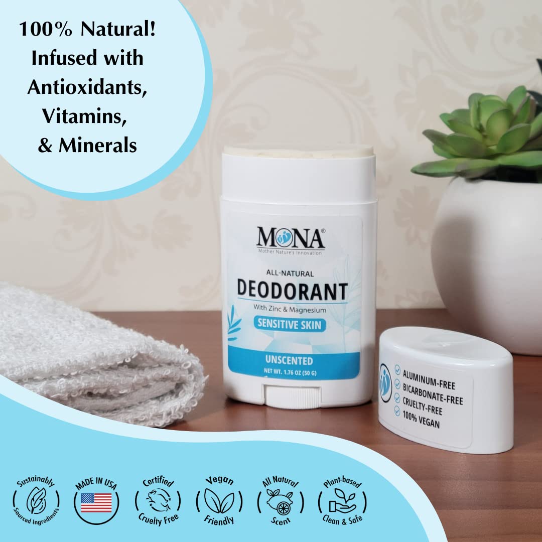 MONA BRANDS All Natural Deodorant For Women & Men - For Sensitive Skin - No Aluminum or Baking Soda - (UNSCENTED 1.76 Oz) Beauty and Personal Care MONA