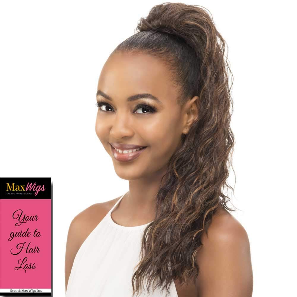 Vivica Olivia Pocket Bun Ponytail Color 1 Fox Wigs 24" Long Loose Waves Heat Friendly Synthetic Extension Drawstring Combs African American Black