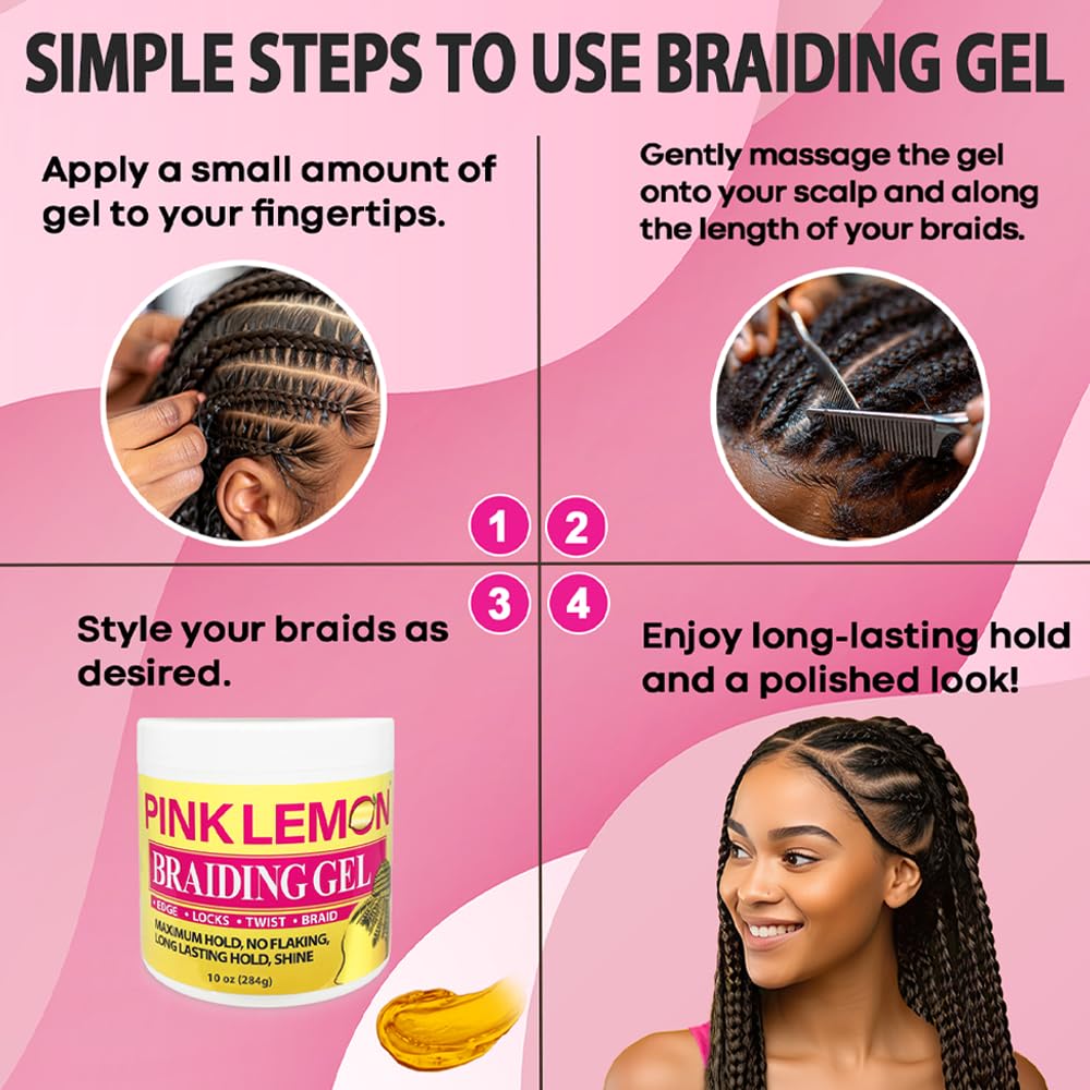 PINK LEMON Braiding Gel- Maximum Hold, No Flaking, Long Lasting Hold, High Shine. For Micro, Inter, Dread, Faux, Loc, Twist, Braid, Edge. (10 oz) Beauty & Personal Care PINK LEMON
