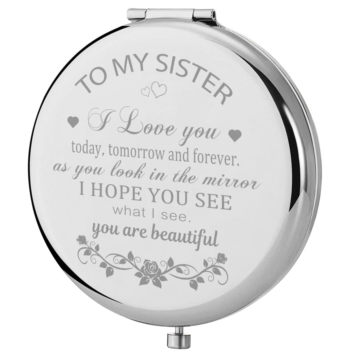 GAOLZIUY Compact Mirror Gifts from Sister, Silver Compact Mirror for Big/Litter Sister, Birthday Gifts for Sister Graduation, Valentine, Mothers Day Beauty & Personal Care GAOLZIUY