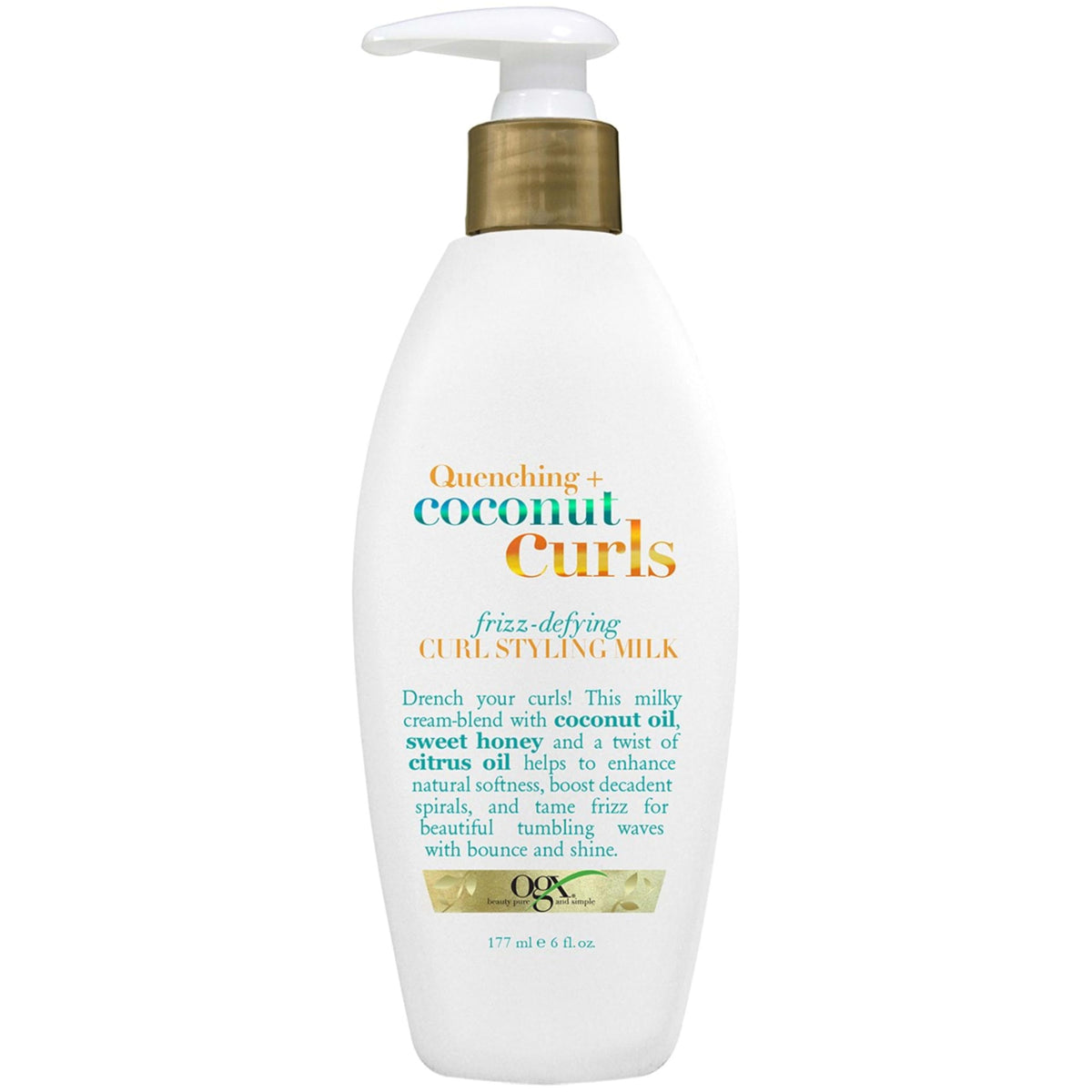 OGX Quenching + Coconut Curls Frizz-Defying Styling Milk, Nourishing Leave-In Hair Treatment with Coconut, Citrus Oil & Honey, Paraben-Free and