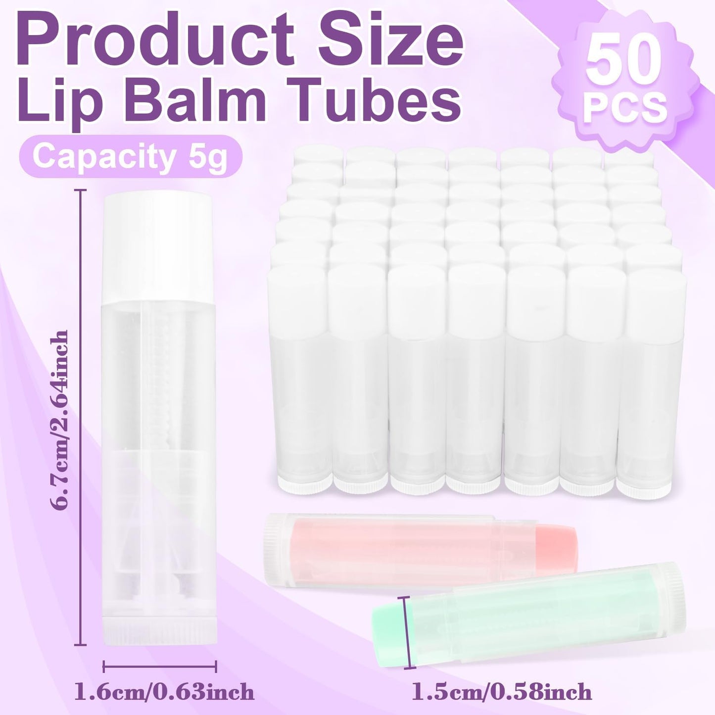 RAINFLOW 50 PCS Lip Balm Tubes - 5 g Twist-up Lip Gloss Balm Containers BPA Free & Leak Free,Clear Empty Lipstick Tubes with White Caps for DIY Beauty and Personal Care RAINFLOW
