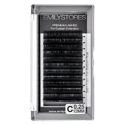 EMILYSTORES Eyelash Extensions 0.25mm Thickness C Curl 12mm Length For Lash Extensions Volume Individual Semi-Dull Black Eyelashes(0.25,C,12mm) Beauty & Personal Care EMILYSTORES