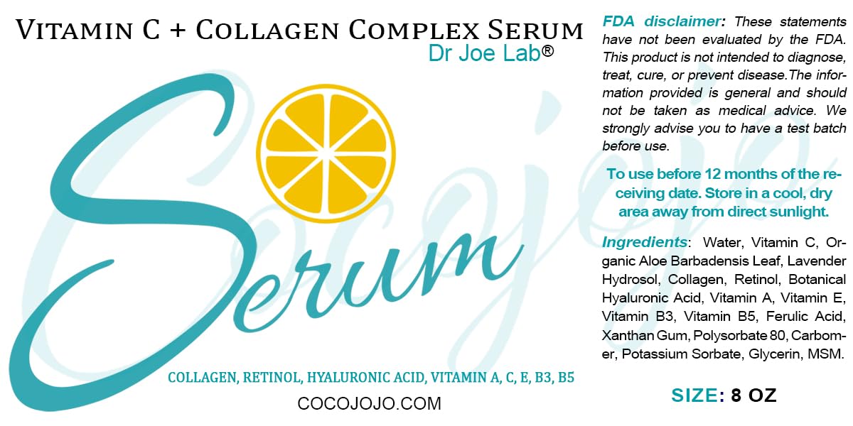 Dr Joe Lab #1 Vitamin C & Collagen Complex Serum Bulk - Multiple Purposes Face Skin Ultra Hydrating Rejuvenating Instant Moisturizer COCOJOJO (8 oz) Beauty & Personal Care Dr Joe Lab