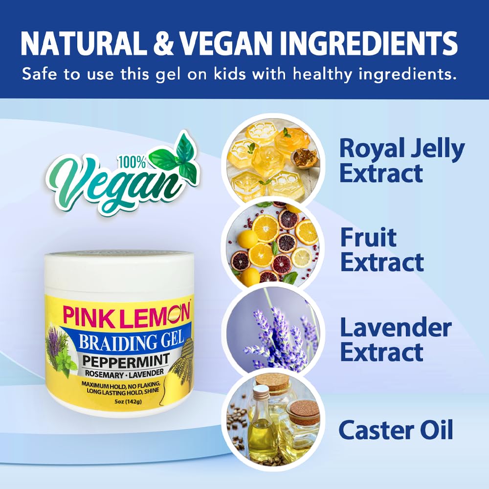 PINK LEMON Braiding Gel Peppermint - Maximum Hold, No Flaking, Long Lasting Hold, High Shine. For Micro, Inter, Dread, Faux, Loc, Twist, Braid, Edge Beauty & Personal Care PINK LEMON