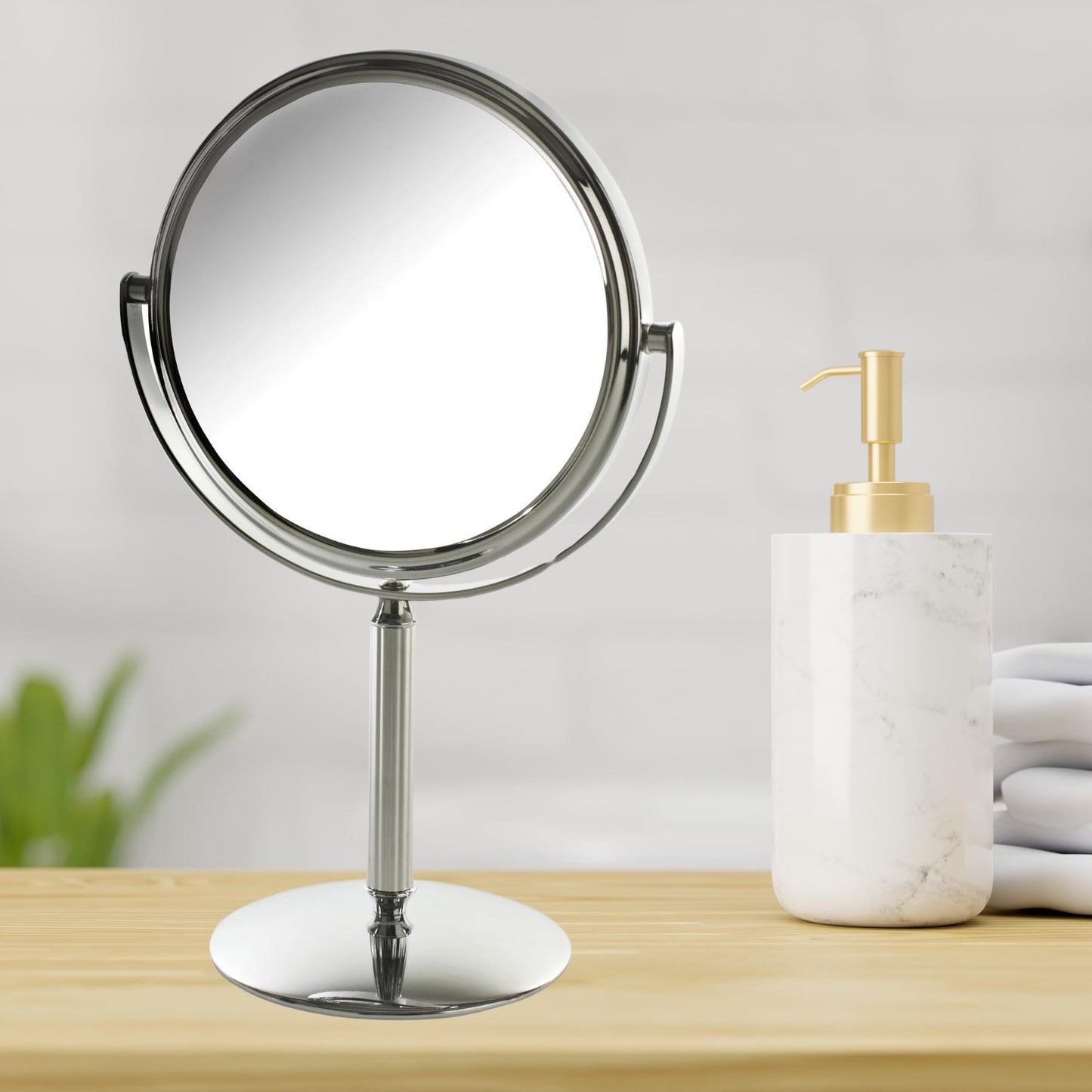 Model's Choice Two-Sided Tabletop Makeup Mirror - Makeup Mirror with 5X Magnification & Swivel Design - Portable 5.5-Inch Diameter Mirror in Chrome Beauty & Personal Care Model's Choice