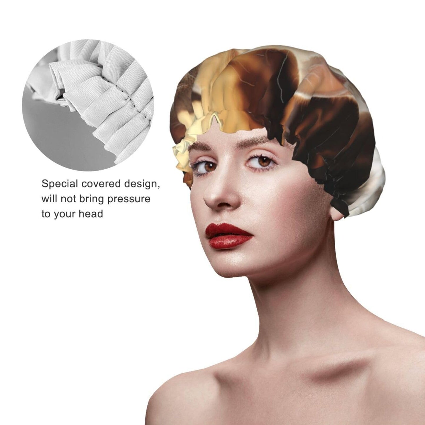 Cat Kiss Shower Cap For Women Reusable Double Layers Bathing Bath Cap Hair Caps Waterproof Elastic Band Ladies Spa Salon Shower Hat Hair Caps Beauty and Personal Care GDSHJKLW