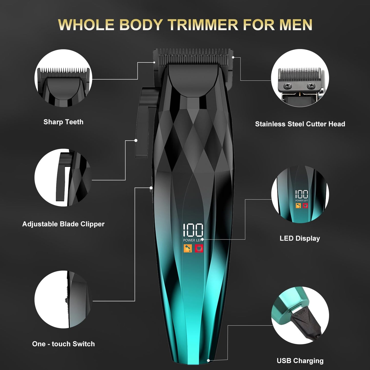 WAIKIL Hair Clipper and Trimmer Set for Men, Rechargeable Cordless Barber Kit with LED Display, Professional Grooming Tools for Hair and Beard?Green Beauty and Personal Care WAIKIL
