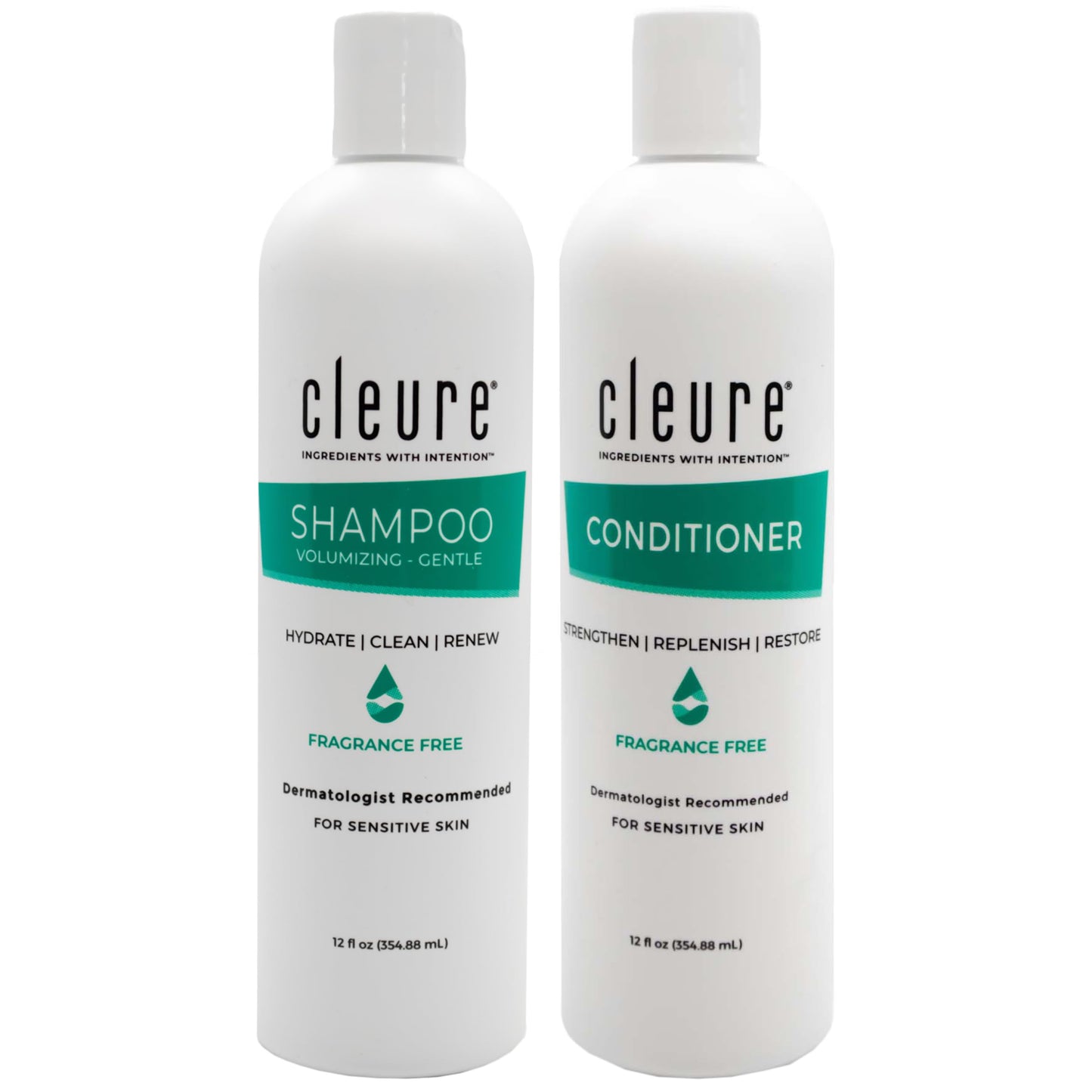 Cleure Shampoo and Conditioner Set Sulfate Free, Fragrance Free for Sensitive Skin - Volumizing Shampoo & Hydrating Conditioner (12 Oz each, Pack Beauty & Personal Care Cleure