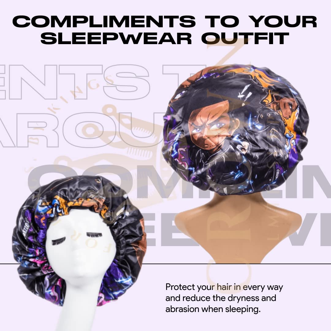 Anime Bonnet with Elastic Soft Band Adjustable Women and Men Silky Bonnets for Sleeping Comfortable Satin Fabric, Dark Huey Beauty and Personal Care FOR KINGS. BY KINGS CROWN LMTD SUPPLY