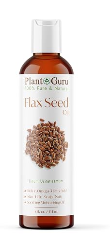 Plant Guru Flaxseed Oil 4 fl. oz. Unrefined Cold Pressed 100% Pure Natural Carrier For Skin, Face, Body Moisturizer, and Hair Growth. Beauty & Personal Care Plant Guru