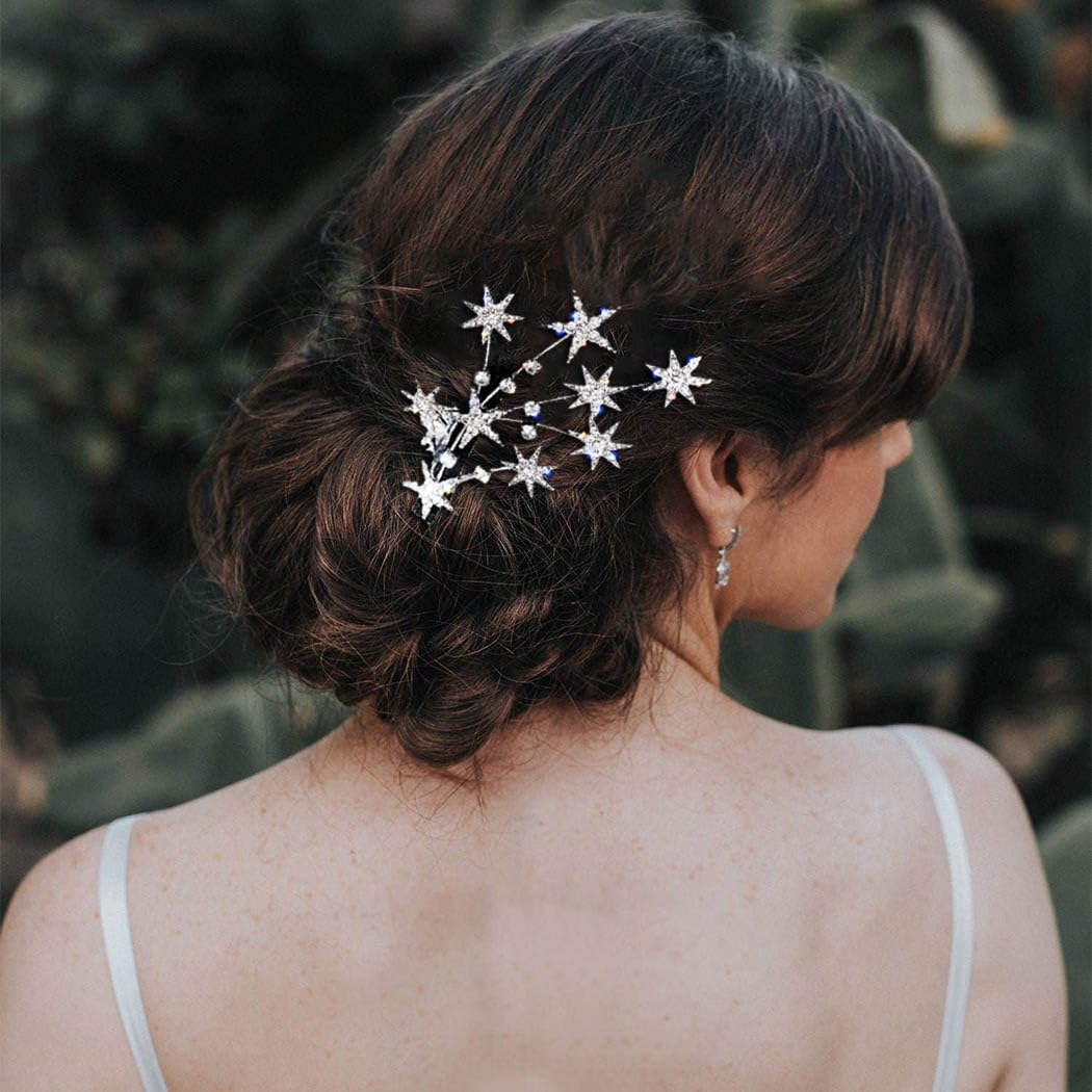 BARTOSI Star Hair Clips Gold Rhinestone Hair Barrettes Bride Wedding Hair Pieces Celestial Hair Accessories for Women and Girls (Pack of 2) Beauty & Personal Care BARTOSI