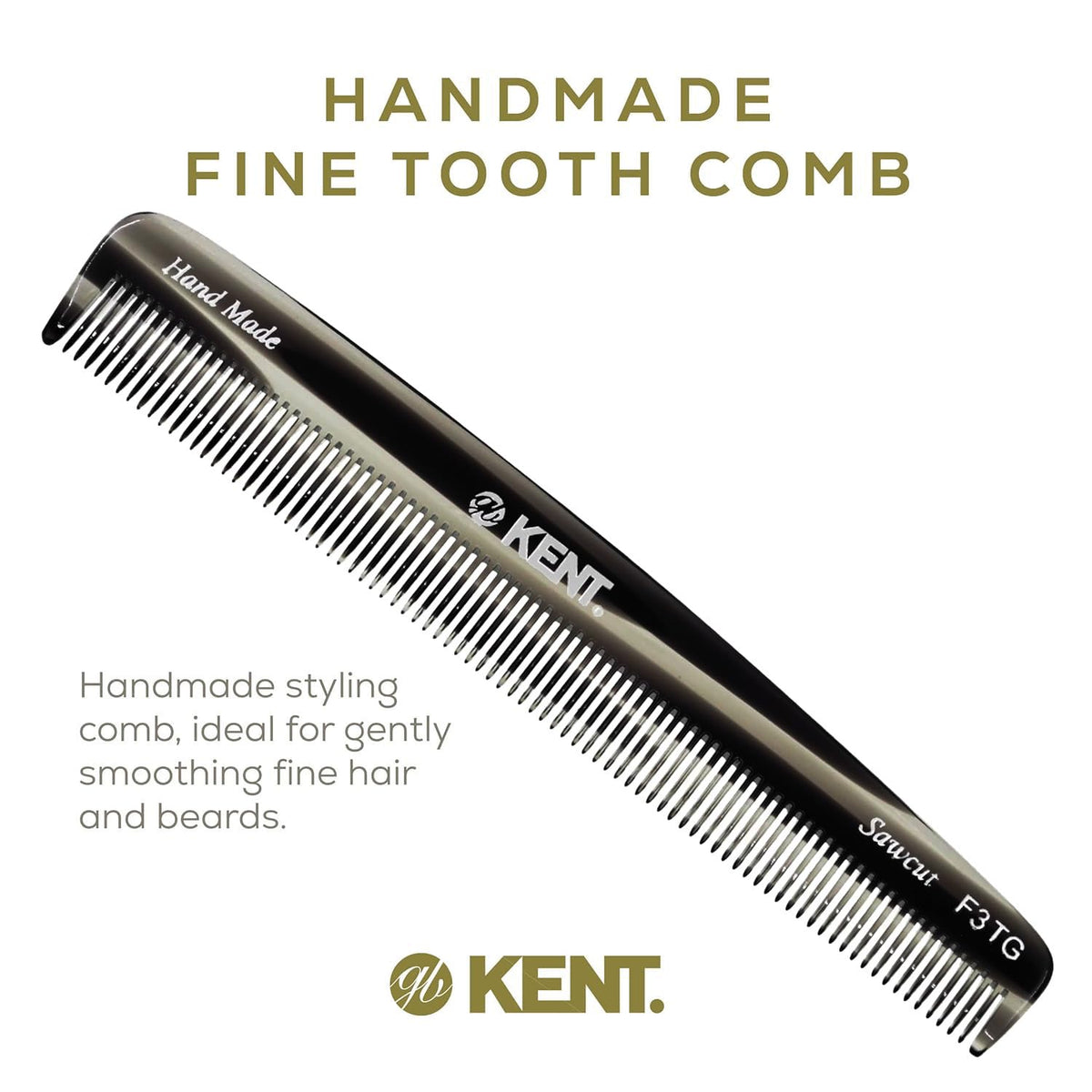 Kent F3T Black Graphite Fine Tooth Comb - Hair Parting and Straightening Comb for Men's & Women's Dandruff Remover, Saw Cut and Hand Polished Made in