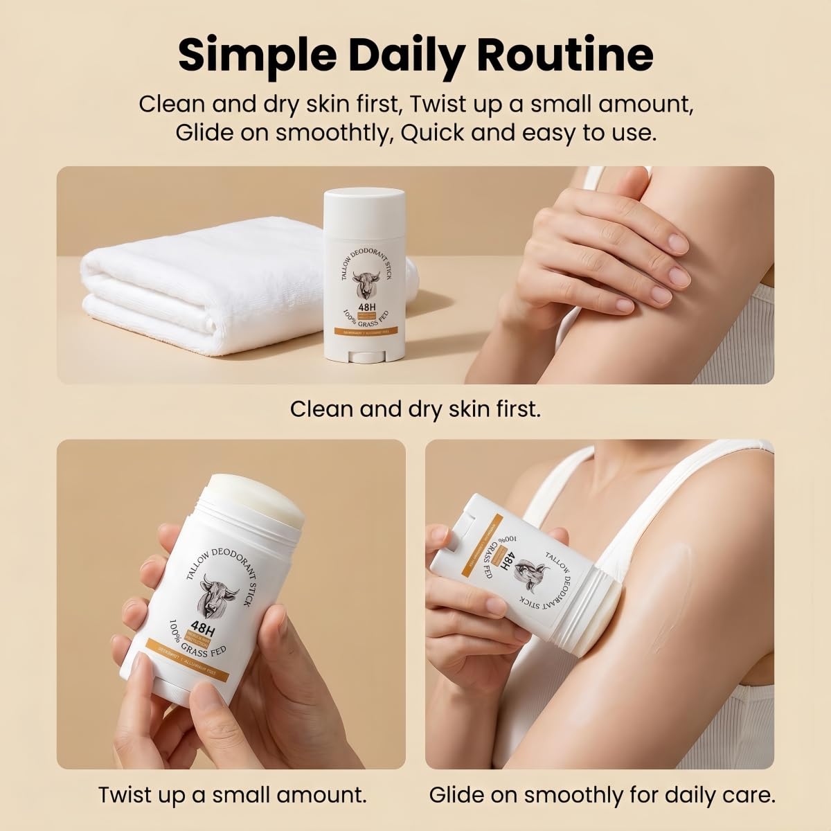 Tallow Deodorant Stick, Aluminum Free Body Deodorant for Women and Men, Smooth Glide Stick for Underarms and Feet (BERGAMOT) Beauty and Personal Care feeling group