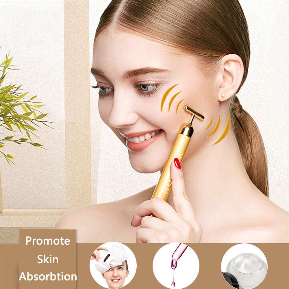 Yeamon 2 in 1 Face Massager Golden Facial Electric 3D Roller and T Shape Arm Eye Nose Massager Skin Care Tool Beauty & Personal Care Yeamon