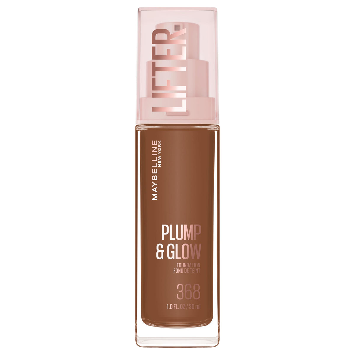 Maybelline Lifter Plump & Glow Foundation, Liquid Foundation with 2% Niacinamide + Hyaluronic Acid, Plumping and Brightening Face Makeup, 368, 1 Count