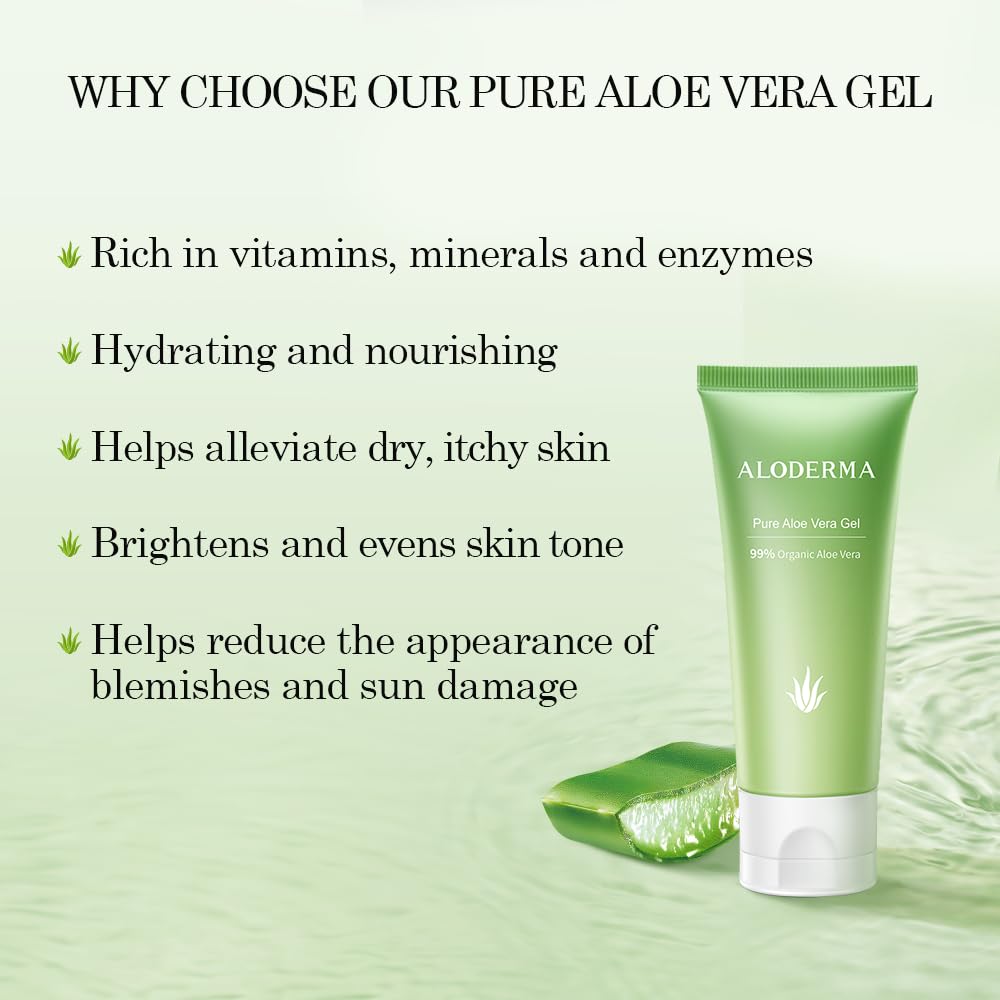 Aloderma 99% Organic Aloe Vera Gel Made within 12 Hours of Harvest, Easy Travel Size Tube for Body, Face, & Scalp, Cooling, Soothing Instant Relief Beauty & Personal Care Aloderma