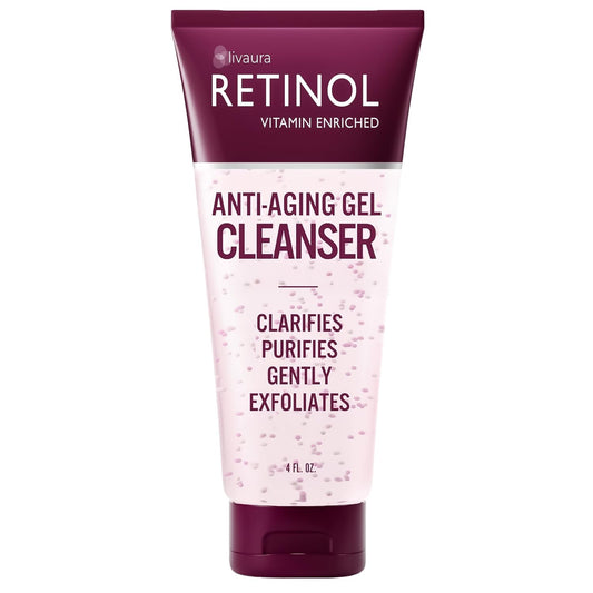 LIVAURA Retinol Anti-Aging Gel Cleanser - Gently Cleans Impurities From Pores & Exfoliates for Soft, Smooth Skin - Antioxidant-Rich Micro-Beads w Beauty & Personal Care Retinol