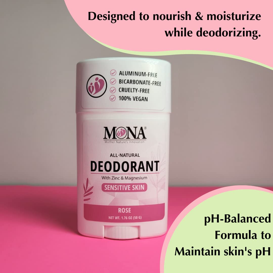 MONA BRANDS All Natural Deodorant For Women & Men - For Sensitive Skin - No Aluminum or Baking Soda - (ROSE 1.76 Oz) Beauty and Personal Care MONA
