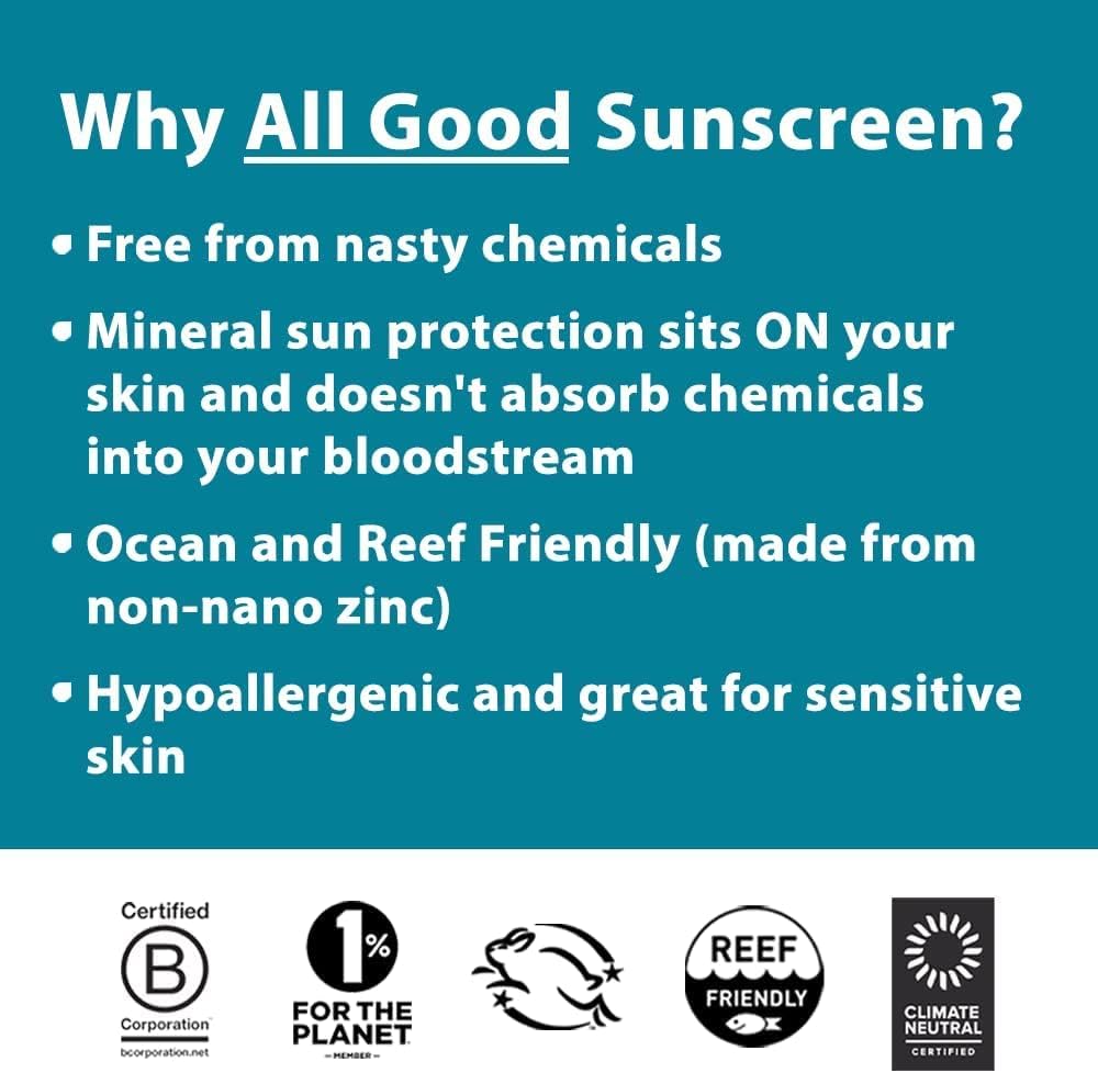 All Good Sunscreen - Sport Mineral Sunscreen Lotion, Reef Friendly, SPF 30+ for Face & Body, Water & Sweat Resistant (3 oz) Beauty & Personal Care All Good Makes Everything Better