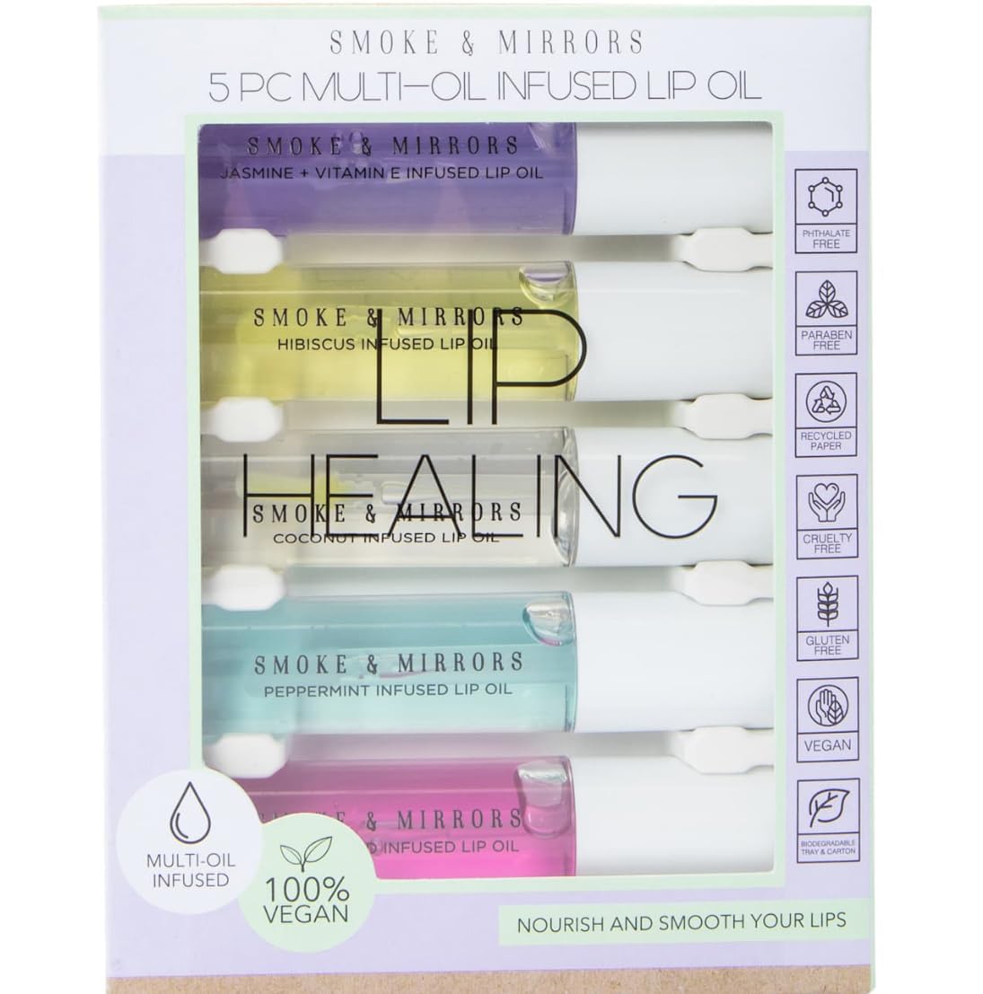 Smoke & Mirrors 5 Pc Multi-Oil Infused Lip Oil Set, 0.24 Fl oz Each Beauty and Personal Care Smoke & Mirrors