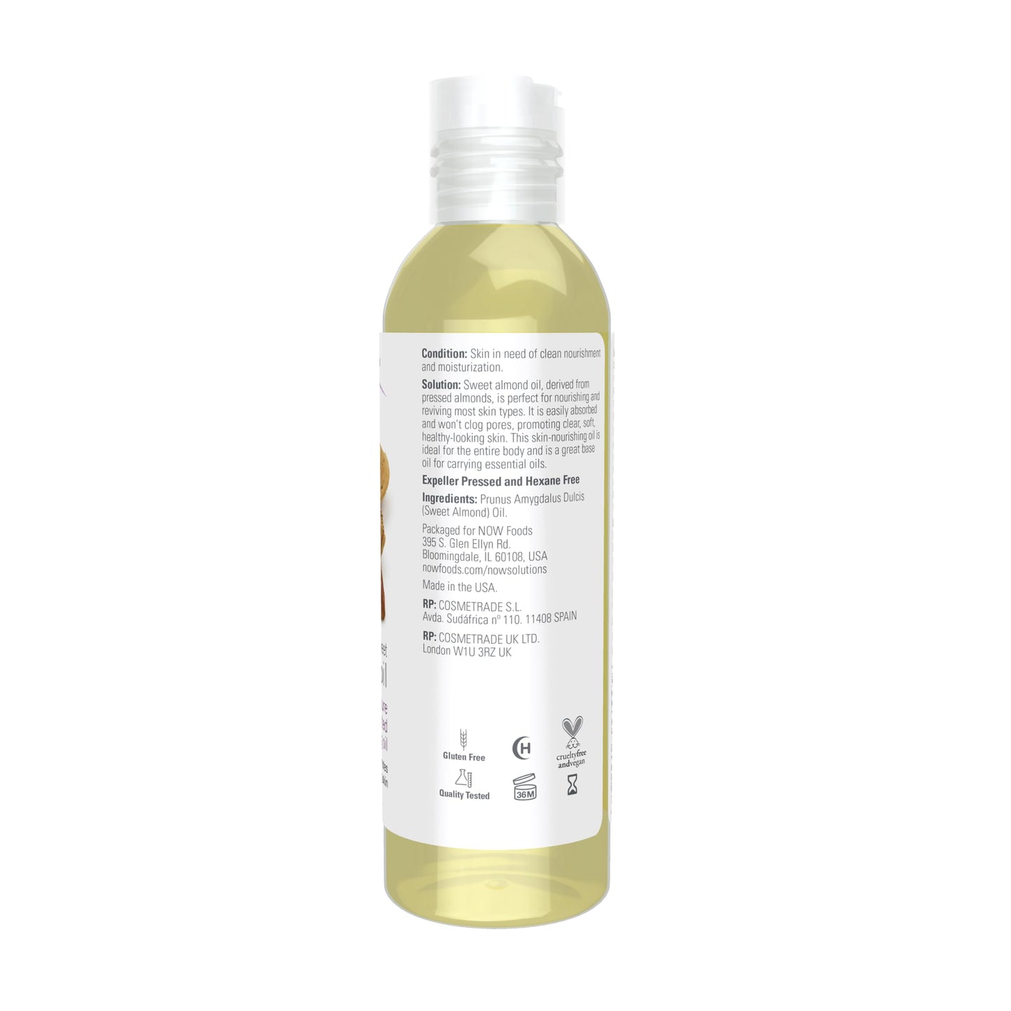 NOW Foods Solutions, Sweet Almond Oil, 100% Pure Moisturizing Oil, Promotes Healthy-Looking Skin, Unscented , 4-Ounce Beauty & Personal Care NOW Foods