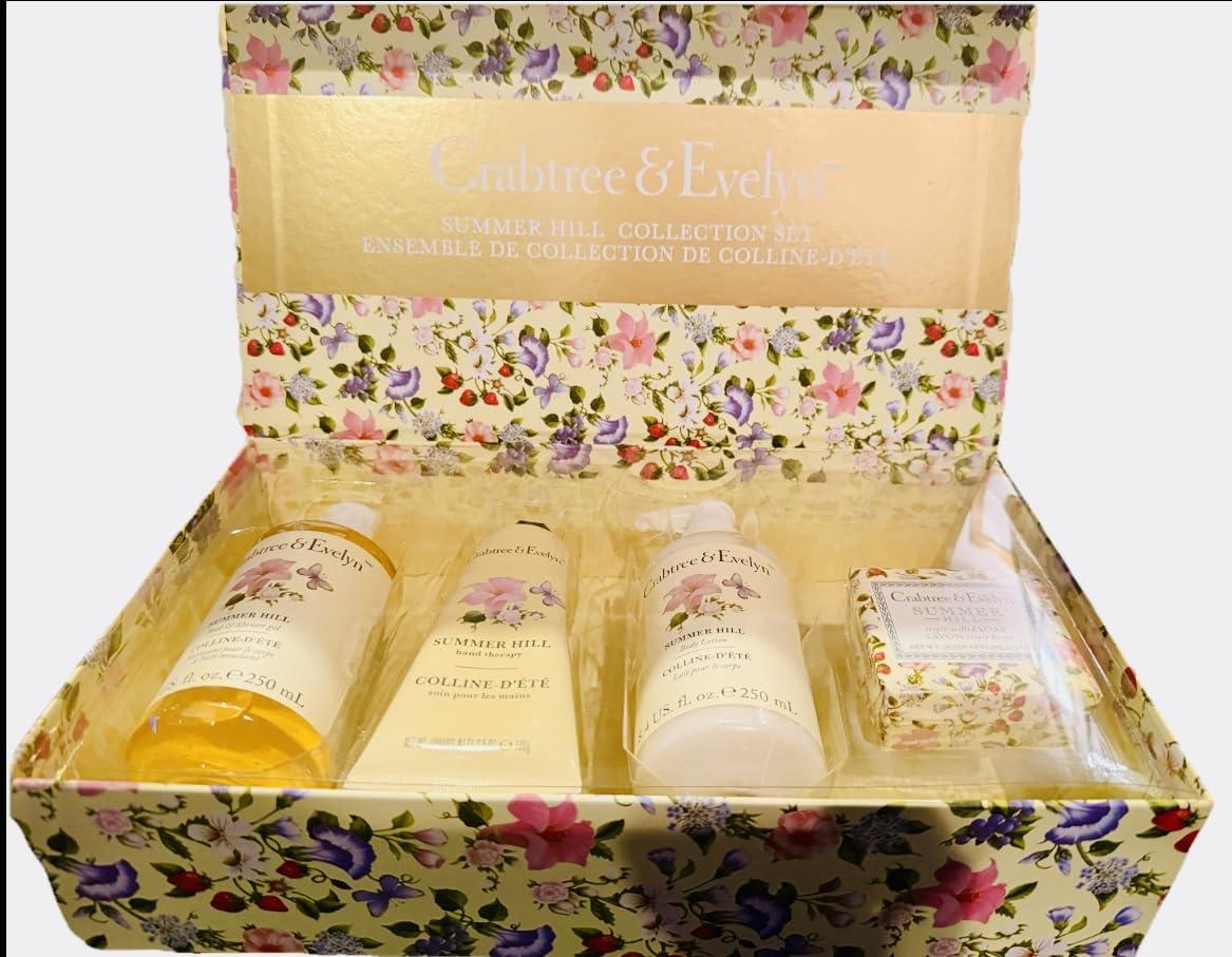 Crabtree & Evelyn Summer Hill Collection Set (Bath & Shower Gel 8.4 fl oz, Hand Therapy 3.5 oz, Body Lotion 8.4 fl oz, Bar Soap 3.5 oz) Beauty & Personal Care Crabtree & Evelyn