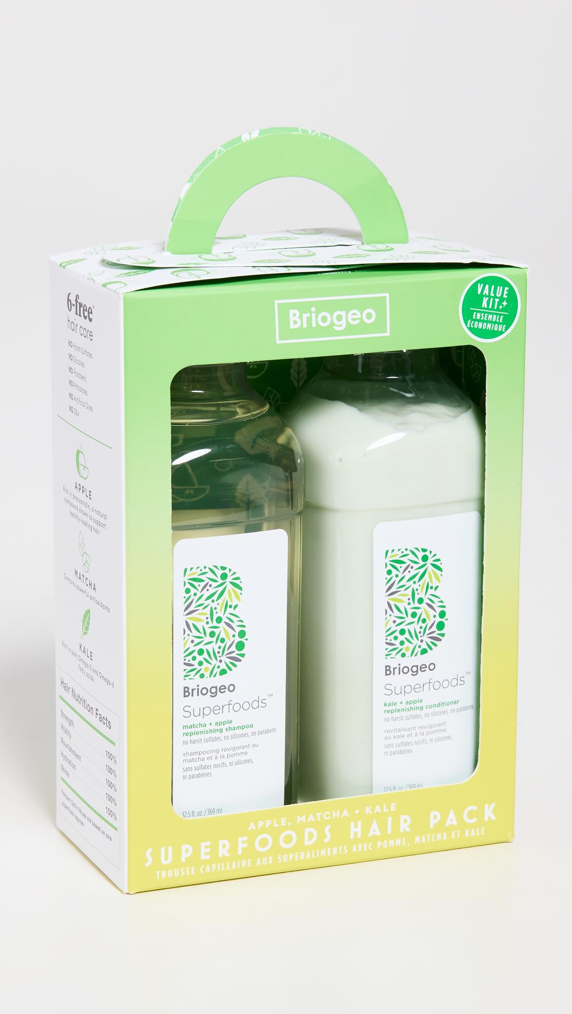 Briogeo Superfoods Matcha, Apple + Kale Hair Pack for All Hair Types | Antioxidant-Rich Shampoo & Conditioner Duo | Hydrating & Shine-Enhancing | Beauty & Personal Care Briogeo