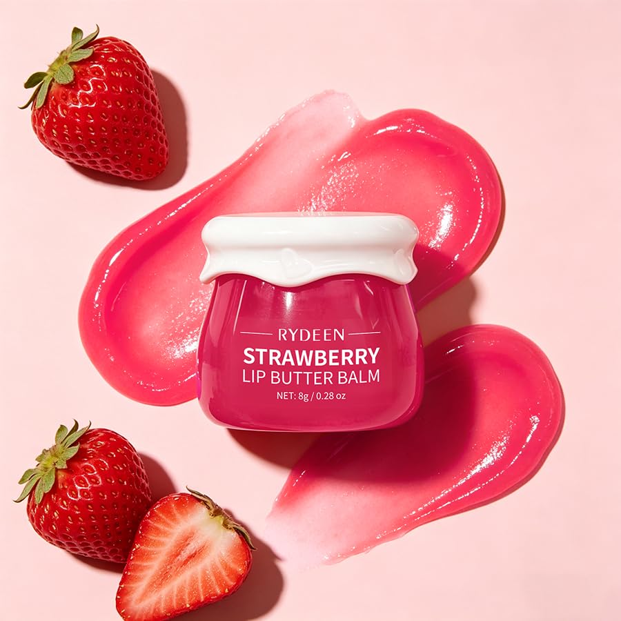 RYDEEN Strawberry Lip Butter Balm, Glossy Finish, Moisturizing Balm, Locks in Moisture, 0.28 oz Beauty and Personal Care RYDEEN