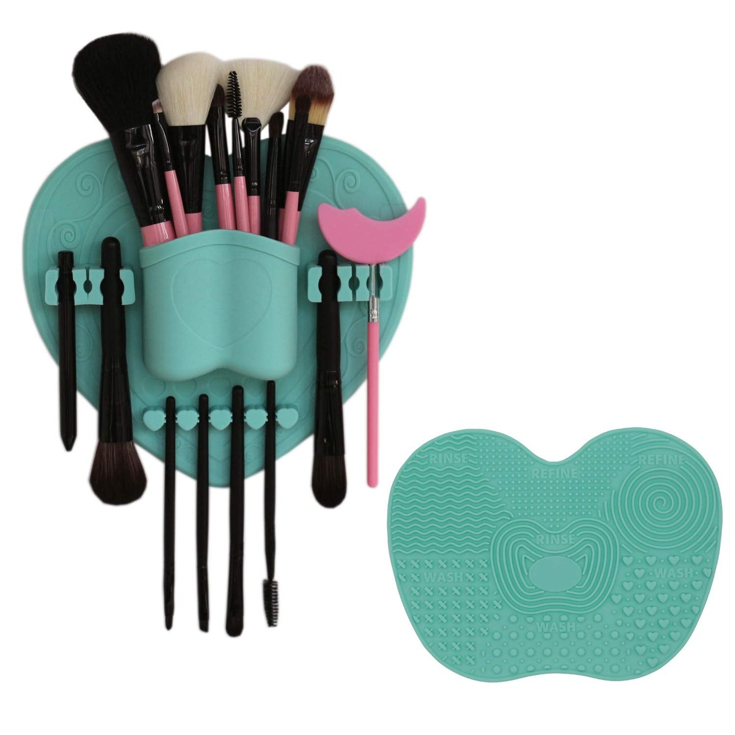 LORMAY Silicone Makeup Brush Organizer + Makeup Brush Cleaning Mat - Brush Holder for Air Drying. Easy to Mount to Wall, Mirror, Dresser or Tile (Mint Beauty & Personal Care LORMAY