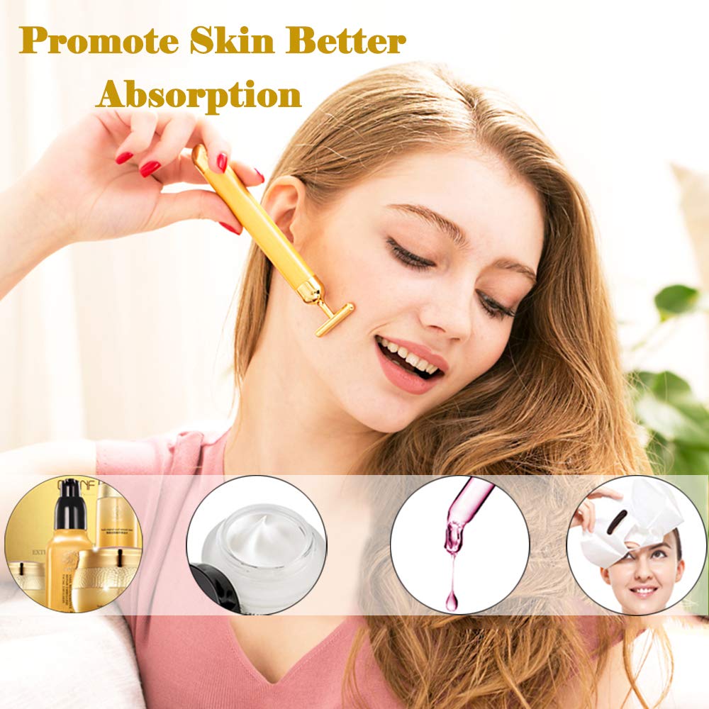 Amirce Face Massager Roller Golden 3D Roller Electric Facial Roller and T Shape Facial Roller Massager Kit Face Rollers Beauty & Personal Care Amirce