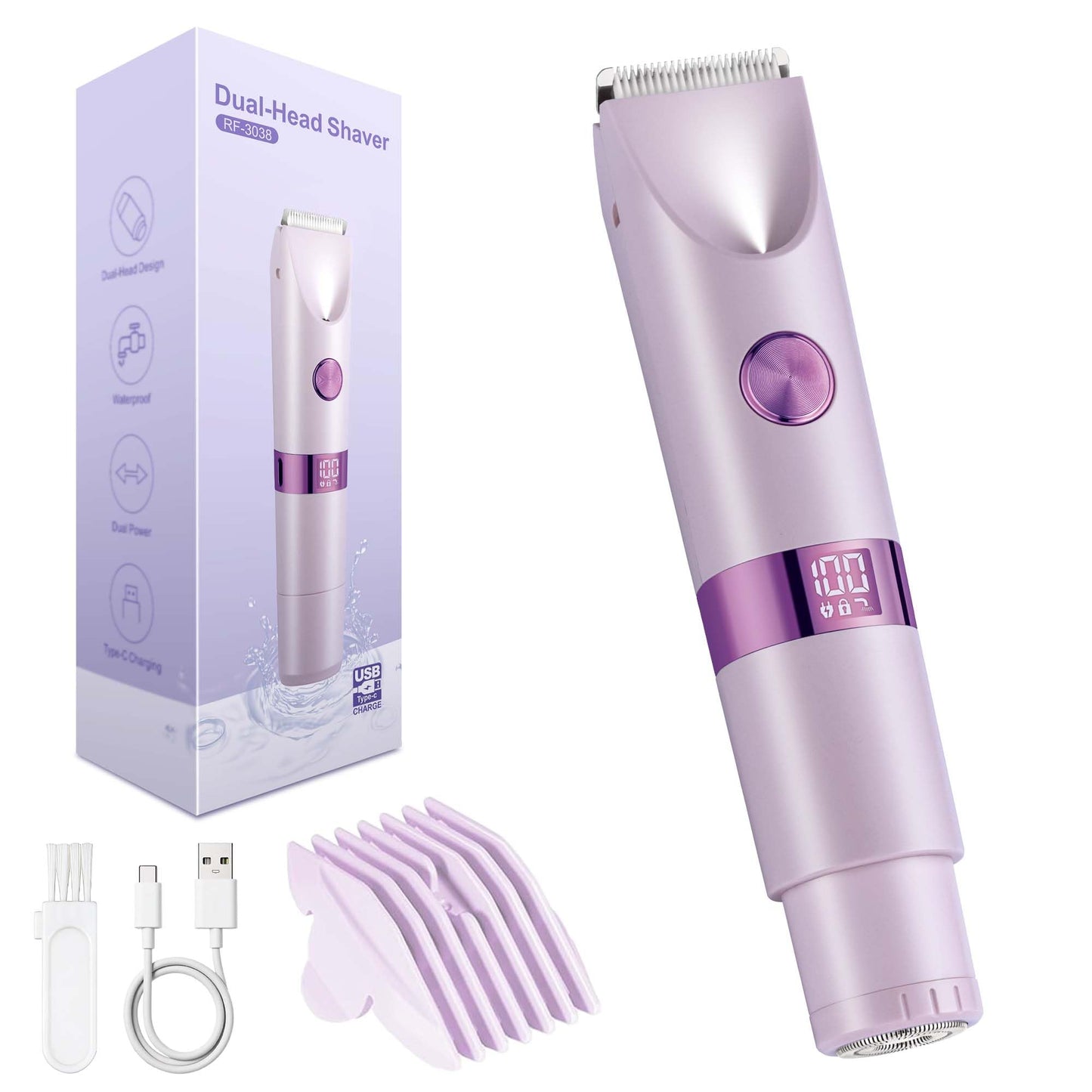 YTSC FF Bikini Trimmer for Women,Dual Head Electric Razor with LED Light and LED Display,Ceramic Blade,PX7 Waterproof & Painless for Bikini Area,Pubic Beauty and Personal Care YTSC FF