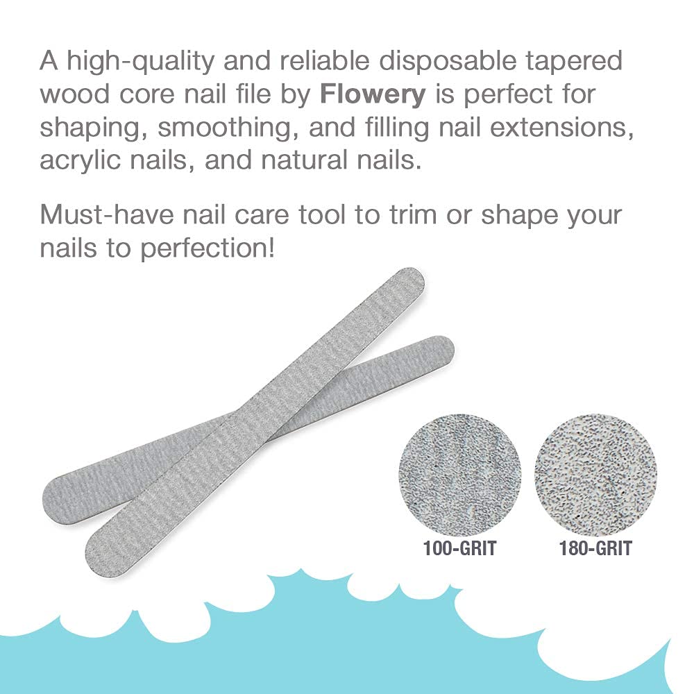 Flowery Disposable High-Speed Shiner, Dual-Grit 100/180 Nail Files, Individually Wrapped, Single-Use, 100 ct Beauty & Personal Care Flowery