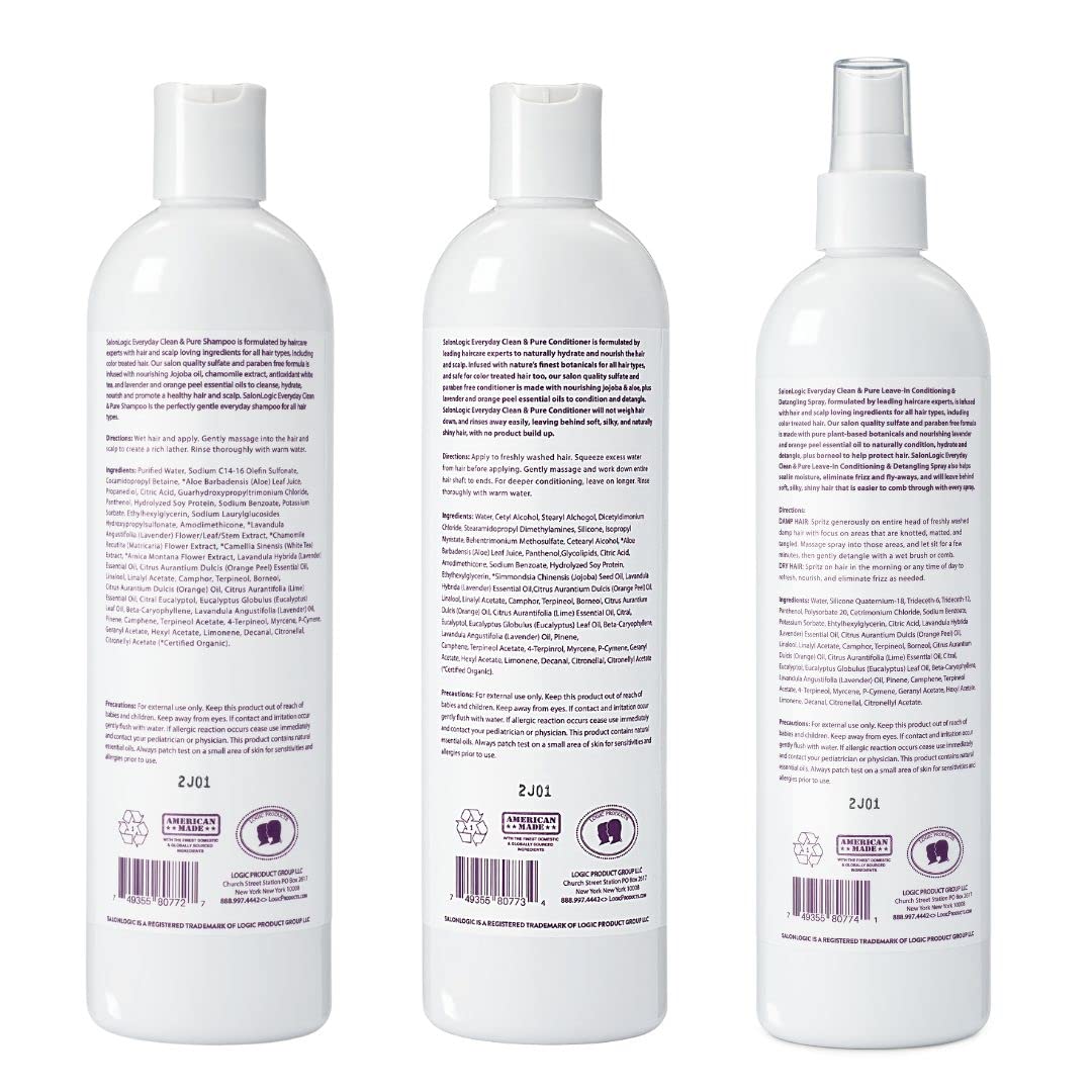 SalonLogic Everyday Clean & Pure Shampoo, Conditioner, and Spray Set, Lavender - Salon Quality, Keratin treatment, Naturally Scented, Hydrating Beauty & Personal Care SalonLogic