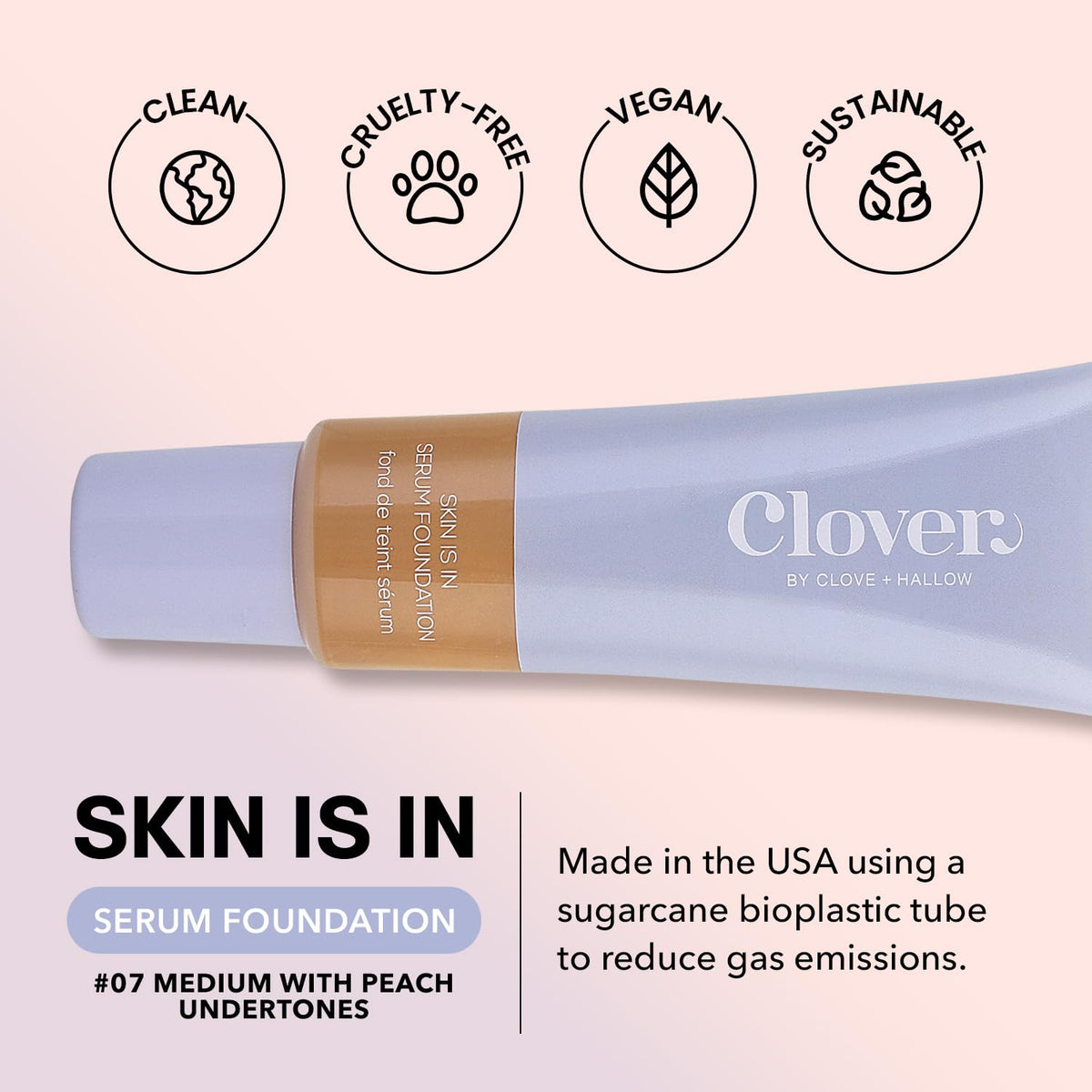 Clover Skin Is In Serum Foundation | Hydrating Face Serum, Lightweight Foundation, Cruelty-Free & Vegan | With Squalane And Sunflower Seed Wax | 30 ml